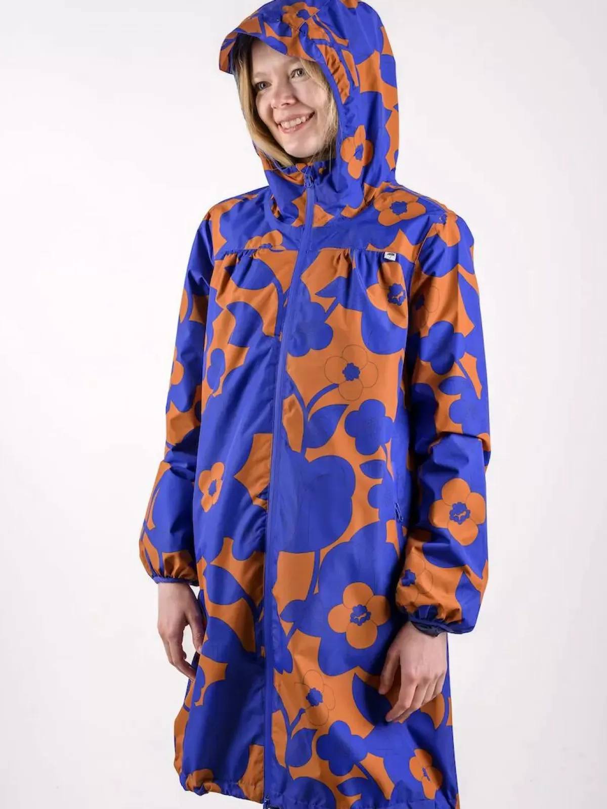 Impermeabile Elegante Dame Danefæ - Blu Oceano e Fioritura Vivace, Giacca Antipioggia Unisex con Cappuccio