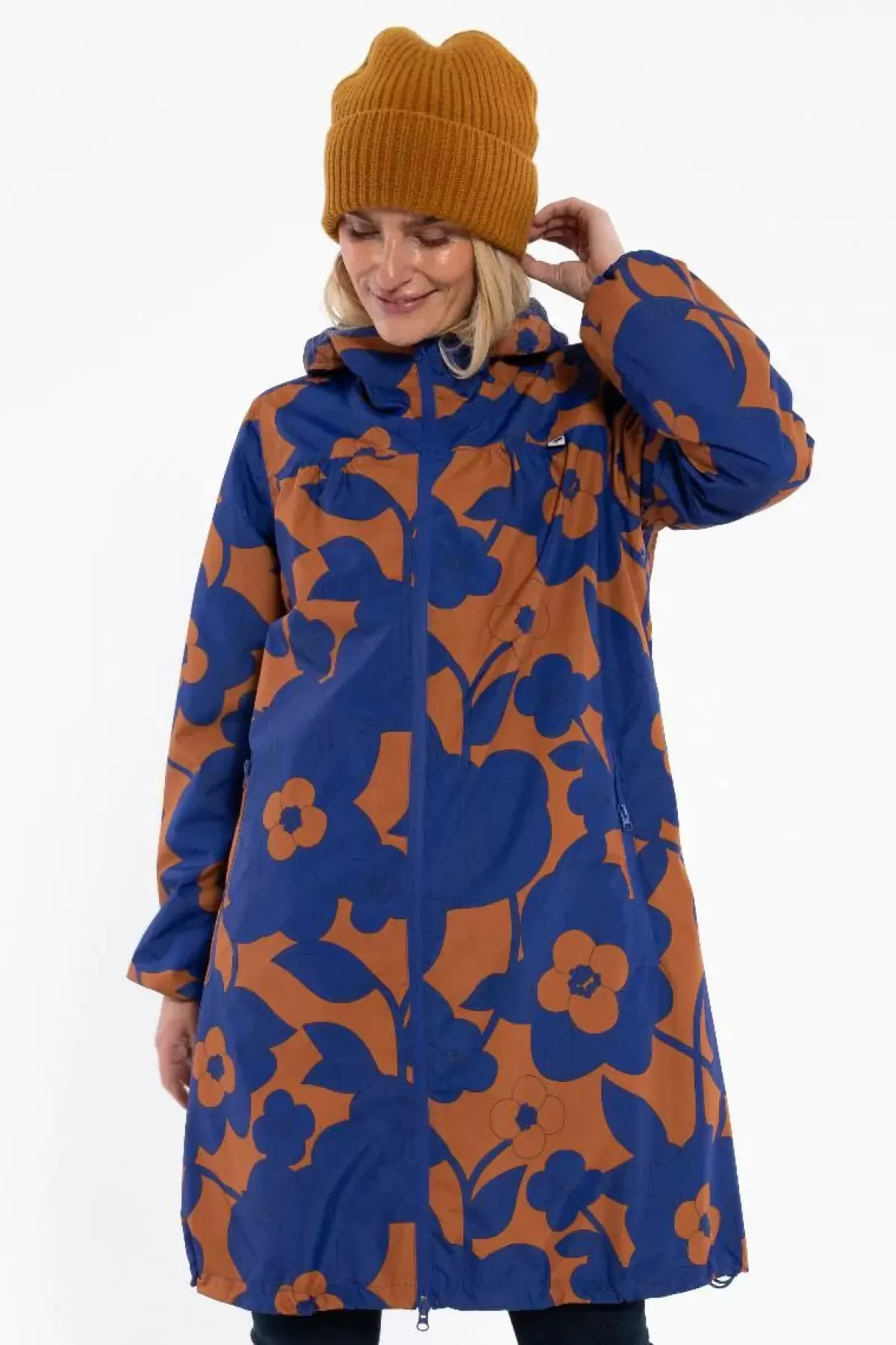 Impermeabile Elegante Dame Danefæ - Blu Oceano e Fioritura Vivace, Giacca Antipioggia Unisex con Cappuccio