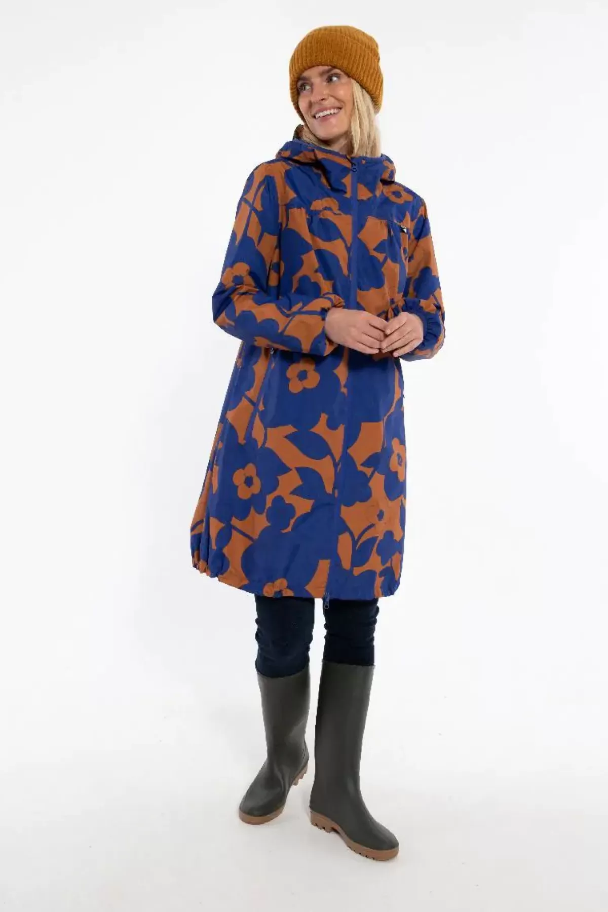 Impermeabile Elegante Dame Danefæ - Blu Oceano e Fioritura Vivace, Giacca Antipioggia Unisex con Cappuccio