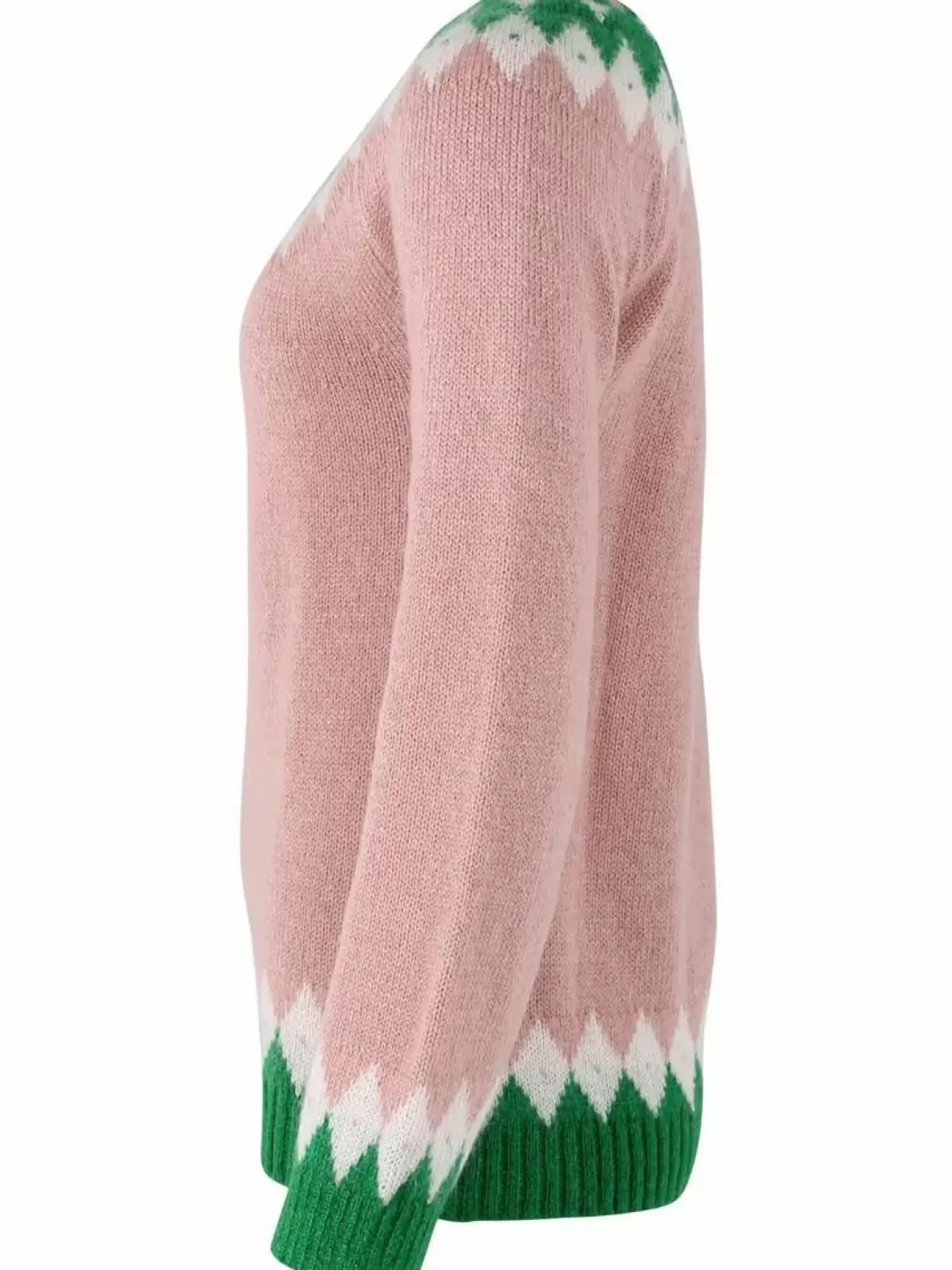 Maglione Elegante in Mohair Danehot Stove - Rosa Polvere, Gesso e Verde | Dame Danefæ