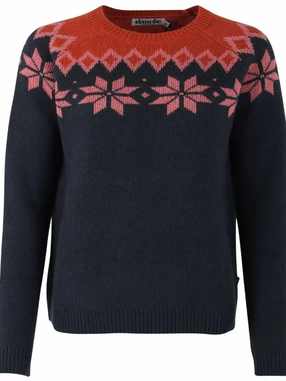 Maglione in Lana Danehytte di Dame Danefæ - Calda Coperta Invernale in Blu Scuro, Rosa Antico e Rosso Mattone