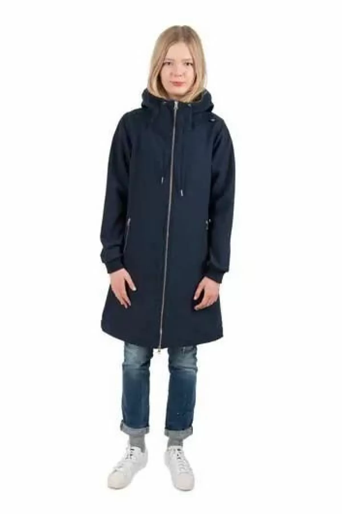 Impermeabile Danejane Donna - Giacca Softshell Leggera in Tessuto Tecnico Blu Navy con Cappuccio Regolabile