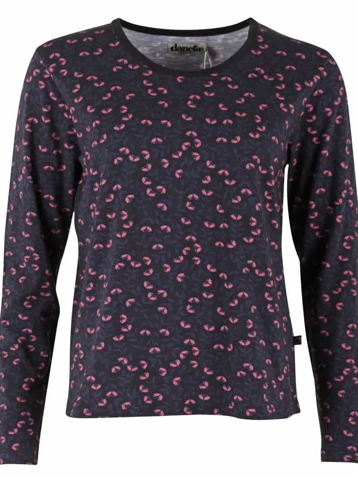 Dame Danefæ Danelotte - Maglietta Donna in Viscosa Slub, Tonalità Nero/Grigio Antracite con Motivi Floreali Viola