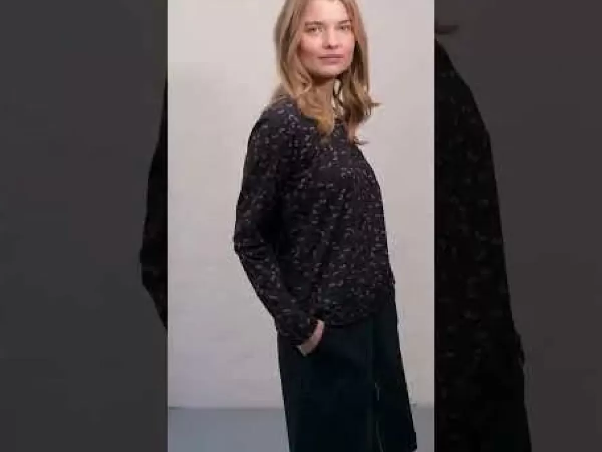 Dame Danefæ Danelotte - Maglietta Donna in Viscosa Slub, Tonalità Nero/Grigio Antracite con Motivi Floreali Viola