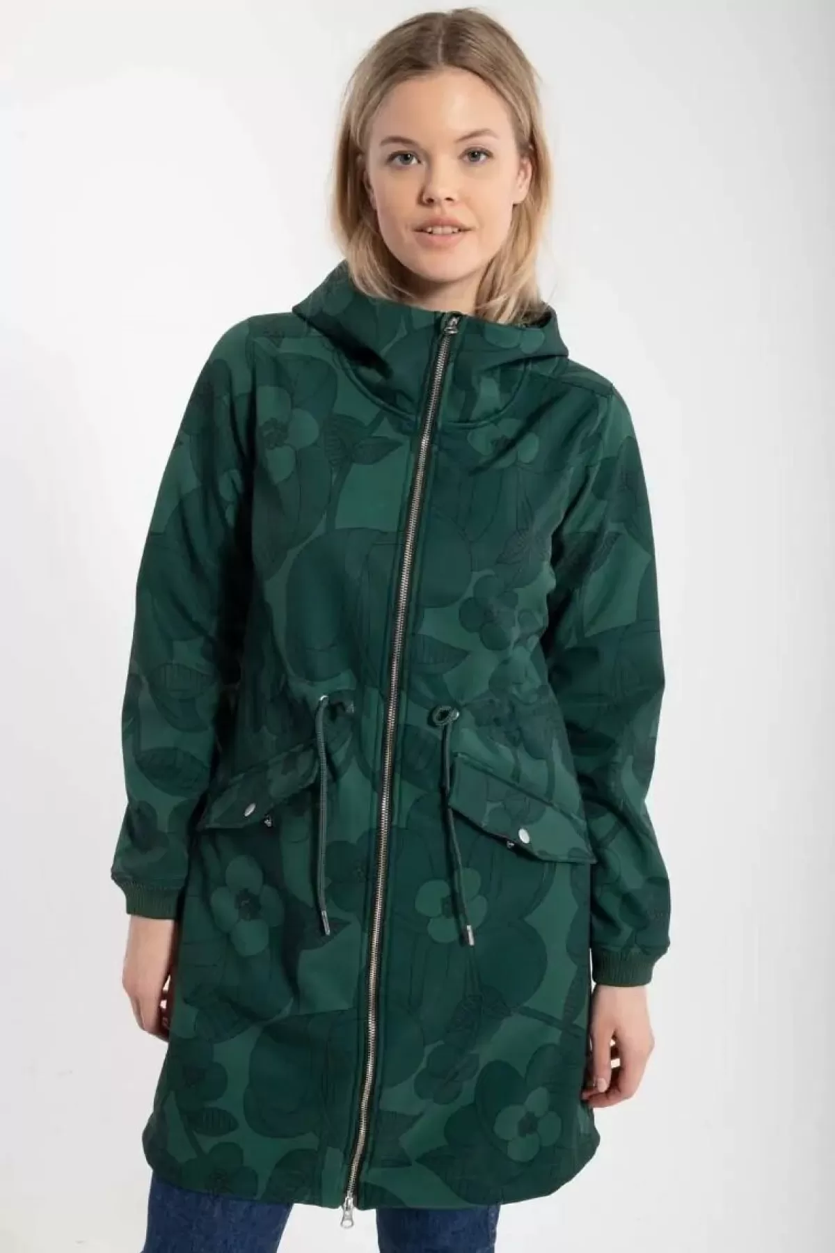 Danemarianne Dama Bohemien - Giacca Tecnica Confortevole Foresta Verde con Motivo Fioritura Viva