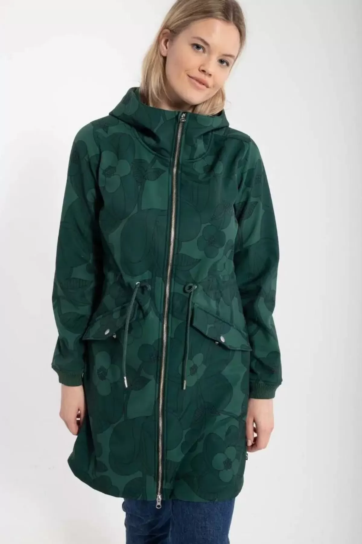 Danemarianne Dama Bohemien - Giacca Tecnica Confortevole Foresta Verde con Motivo Fioritura Viva