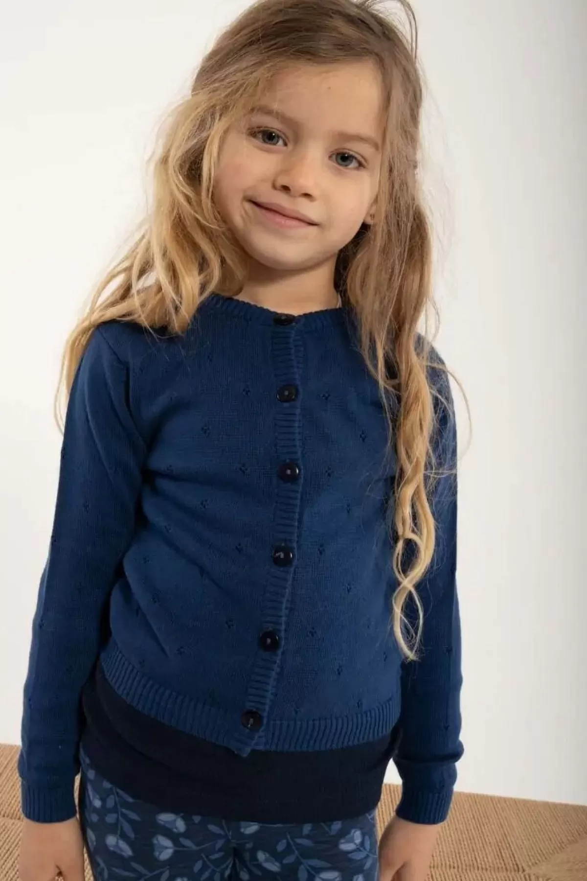Børn Danefæ Danemerle - Cardigan in Maglia Traforata con Cappuccio, Blu Marino Elegante per Bambini