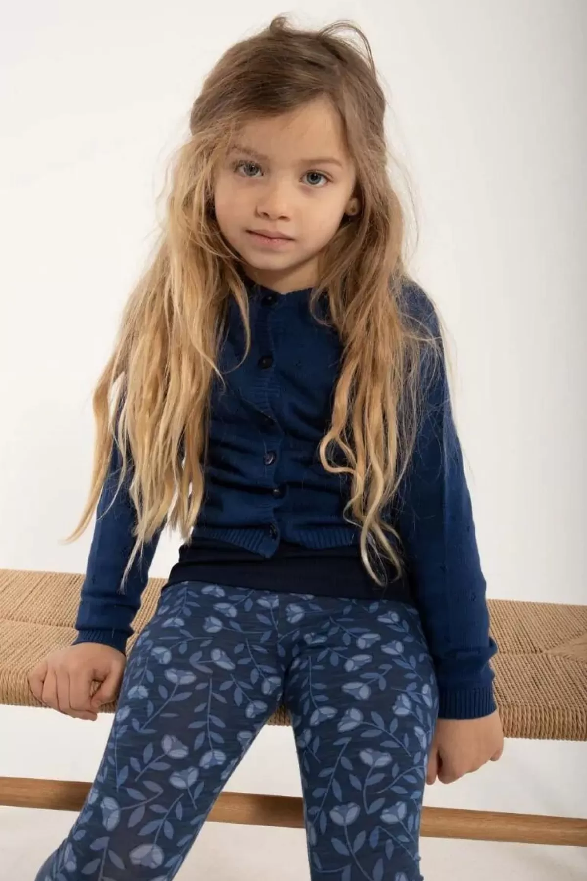 Børn Danefæ Danemerle - Cardigan in Maglia Traforata con Cappuccio, Blu Marino Elegante per Bambini
