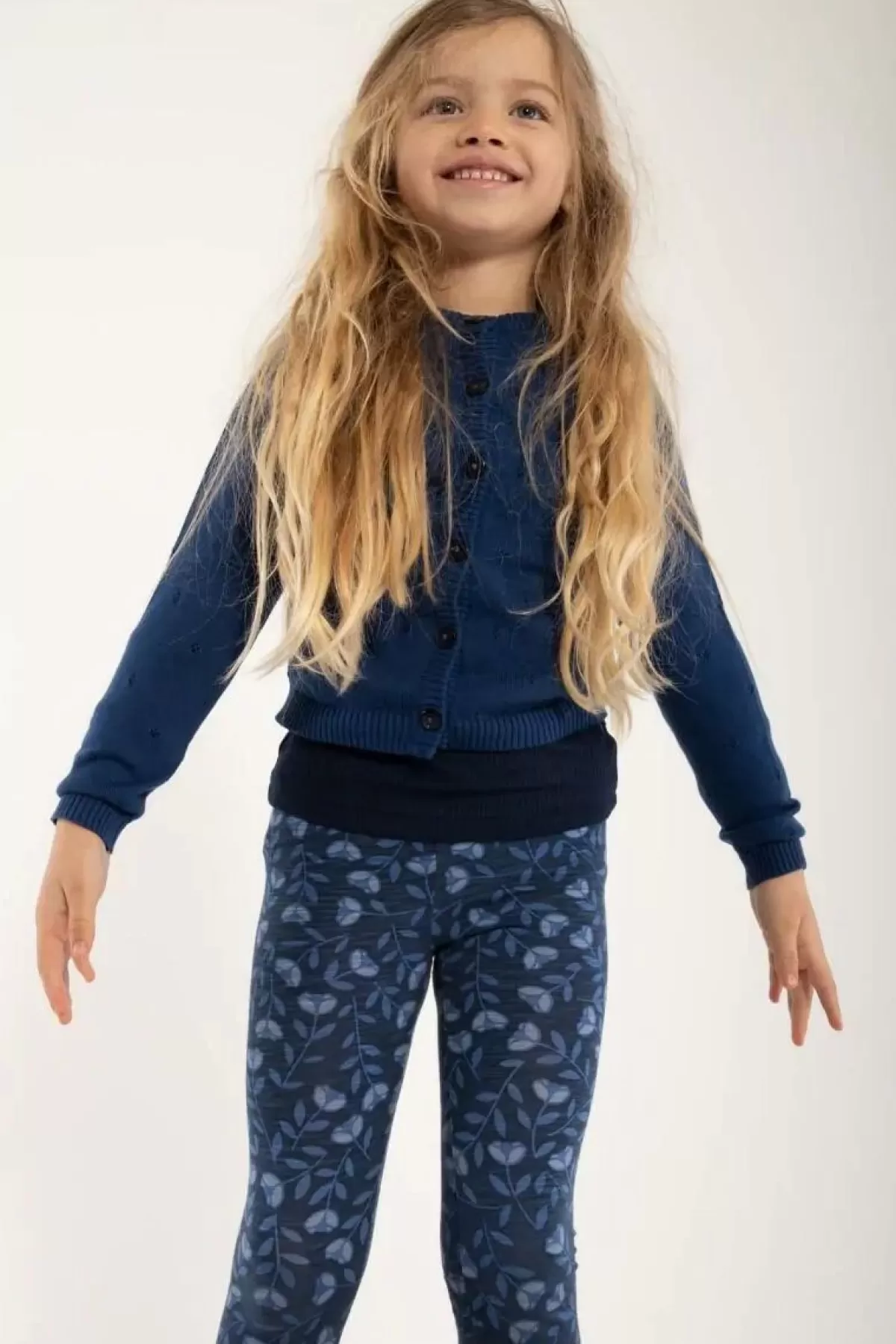 Børn Danefæ Danemerle - Cardigan in Maglia Traforata con Cappuccio, Blu Marino Elegante per Bambini