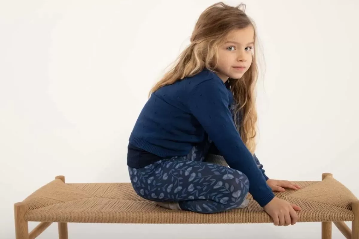 Børn Danefæ Danemerle - Cardigan in Maglia Traforata con Cappuccio, Blu Marino Elegante per Bambini