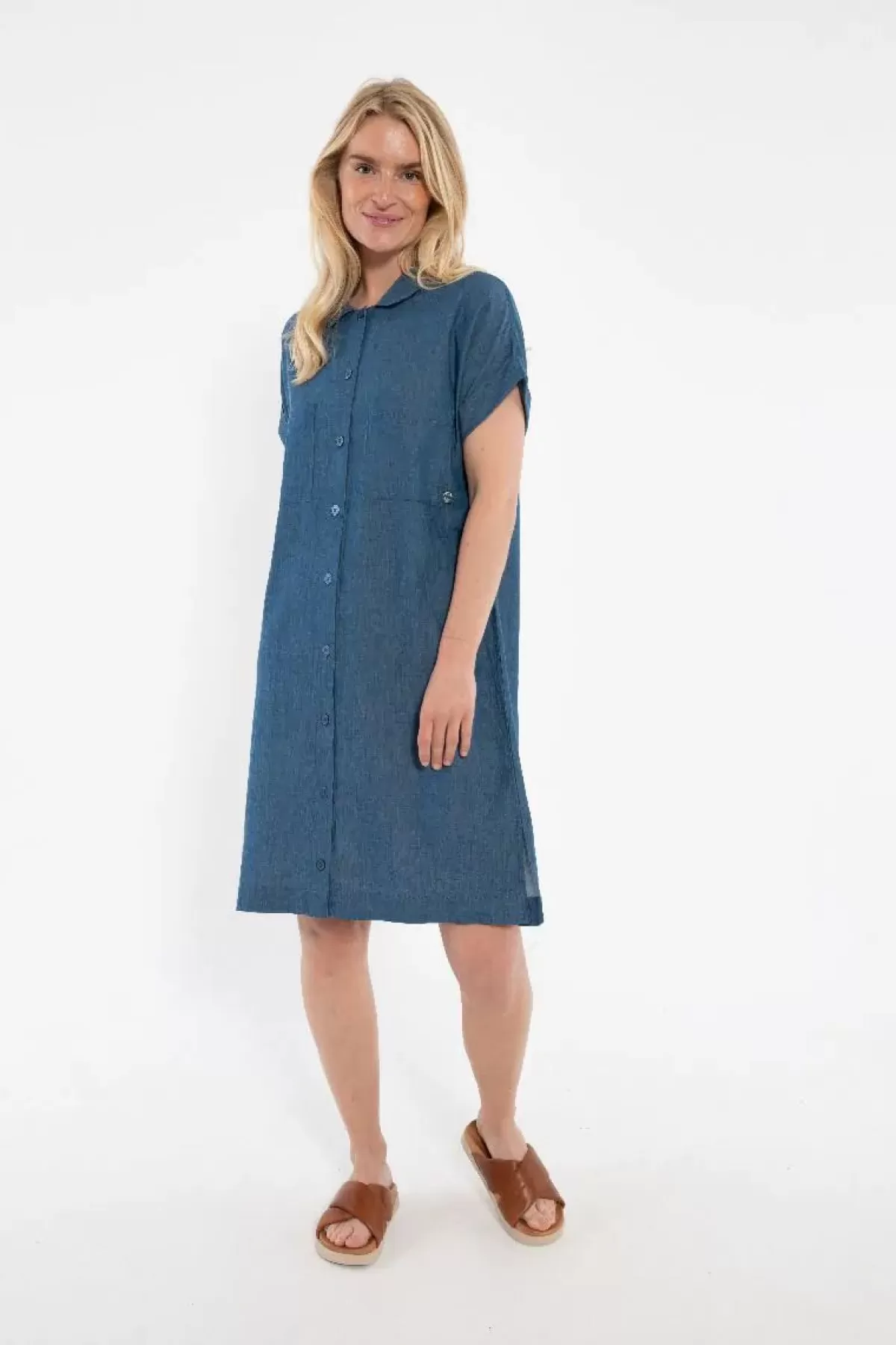 Abito Chambray Donna Blu Indaco Scuro - Danerrand Design Elegante con Tocco Vintage