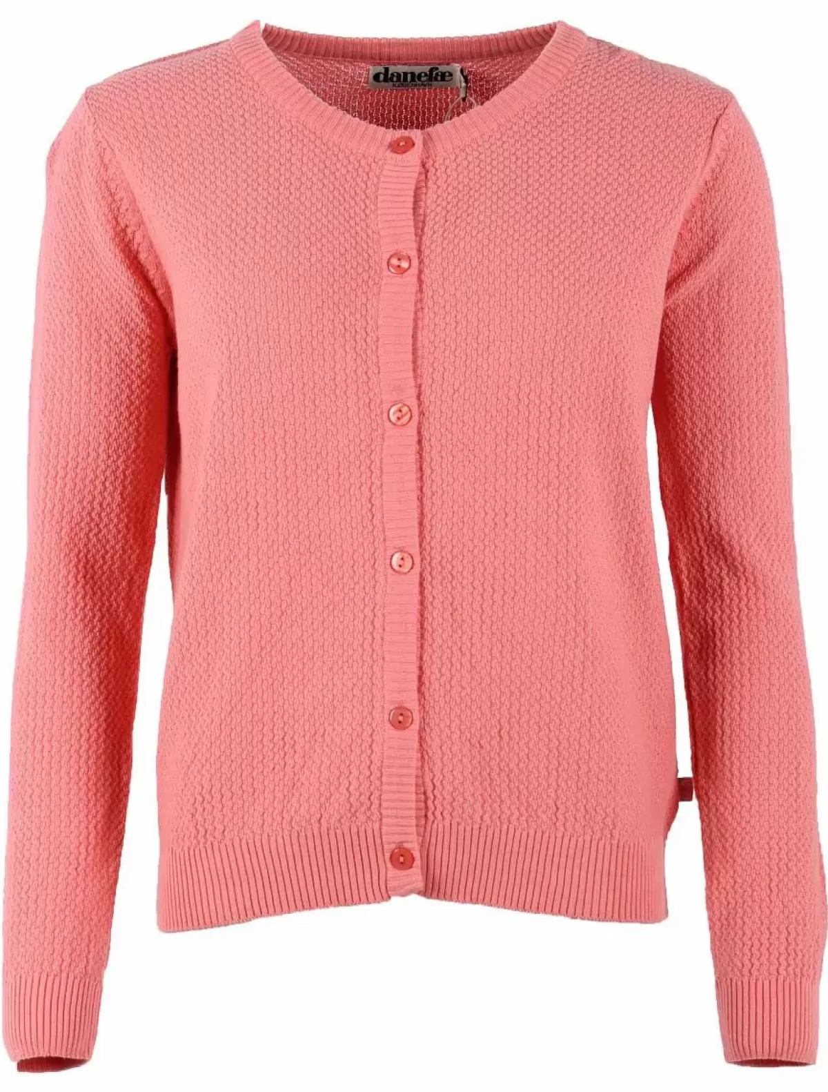 Dame Danefæ Danesaga - Cardigan Elegante in Maglia con Ricami Perla, Tonalità Corallo