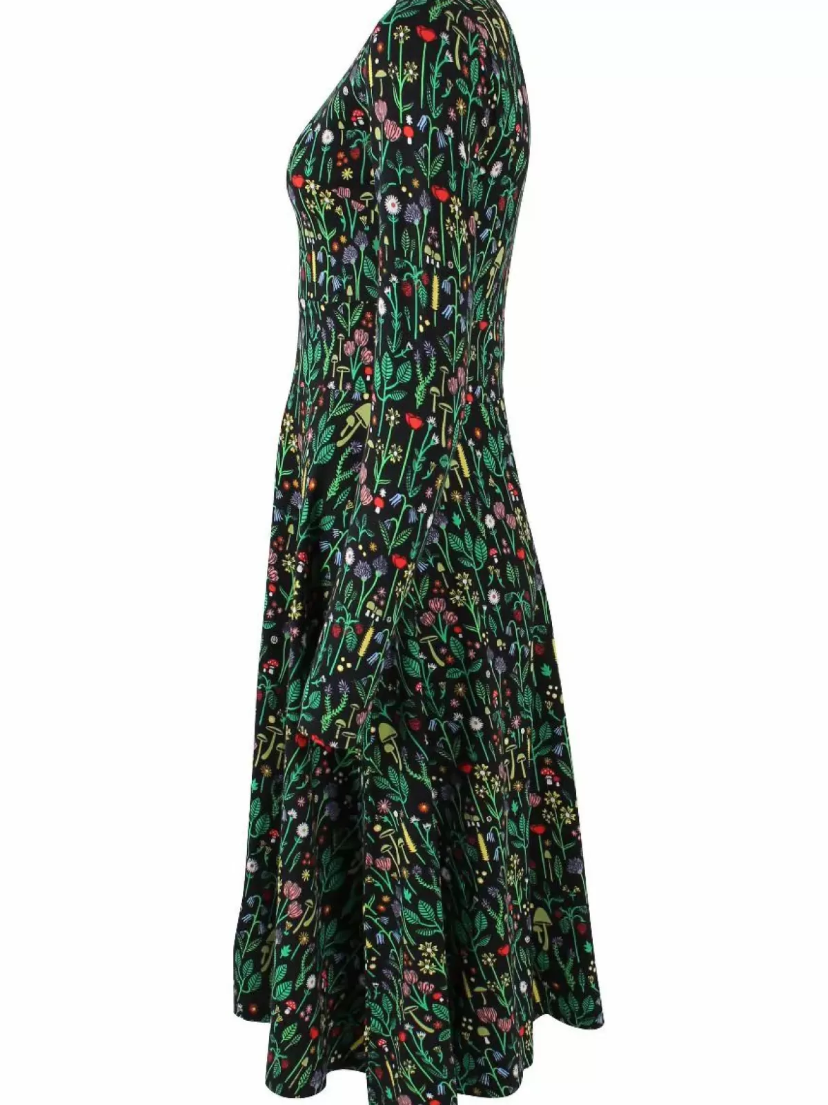 Danesi Grid - Vestito in Cotone Nero con Motivi Botanici, Linea Dame Danefæ