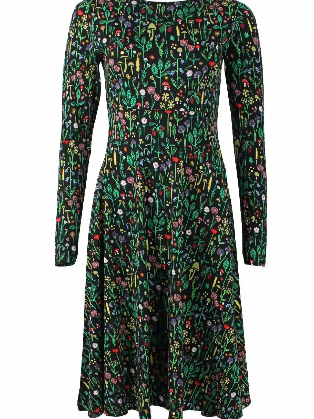 Danesi Grid - Vestito in Cotone Nero con Motivi Botanici, Linea Dame Danefæ