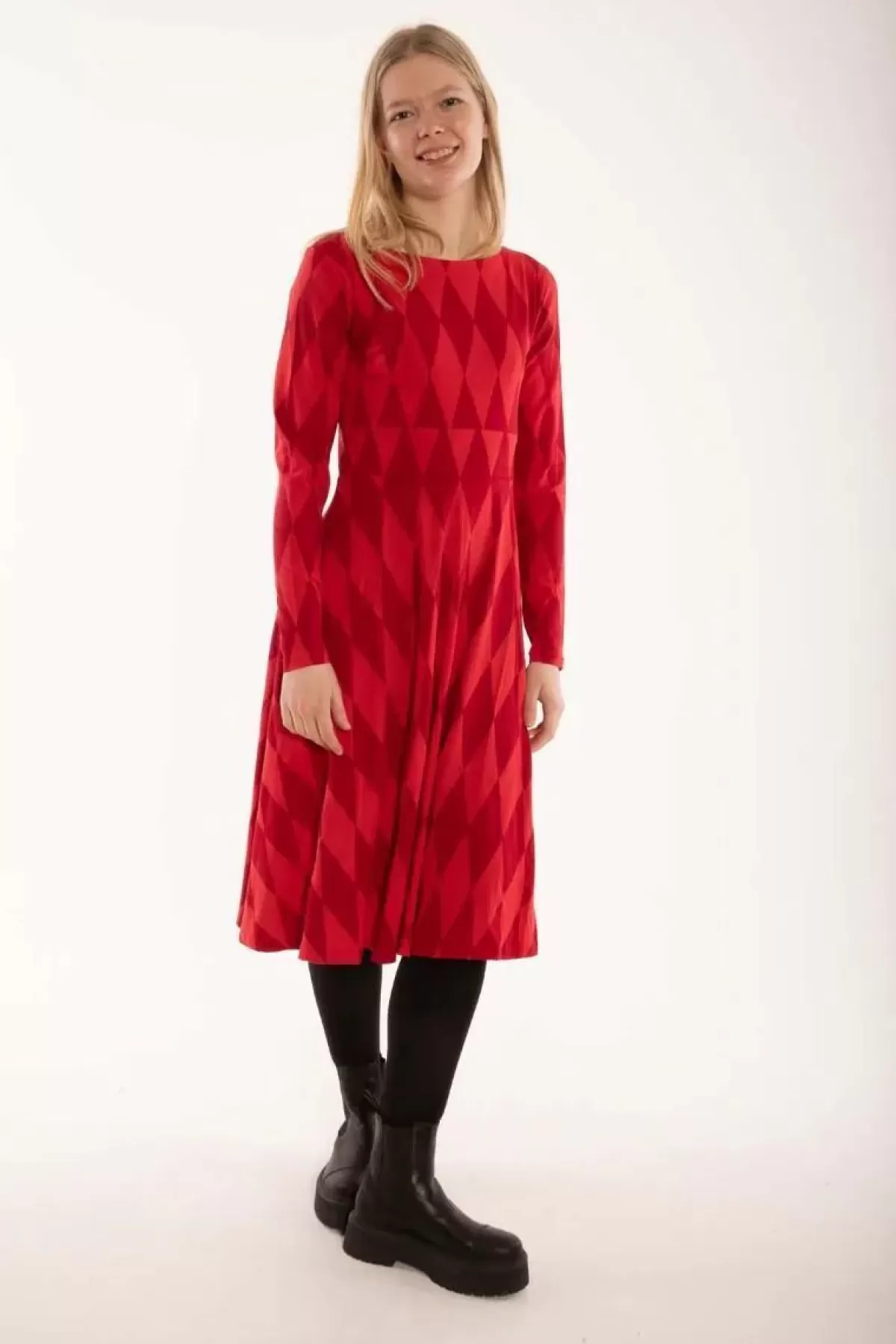 Dame Danefæ Abito Danesigrid in Cotone Borgogna con Motivo Diamanti - Vestito Estivo Elegante a Manica Corta