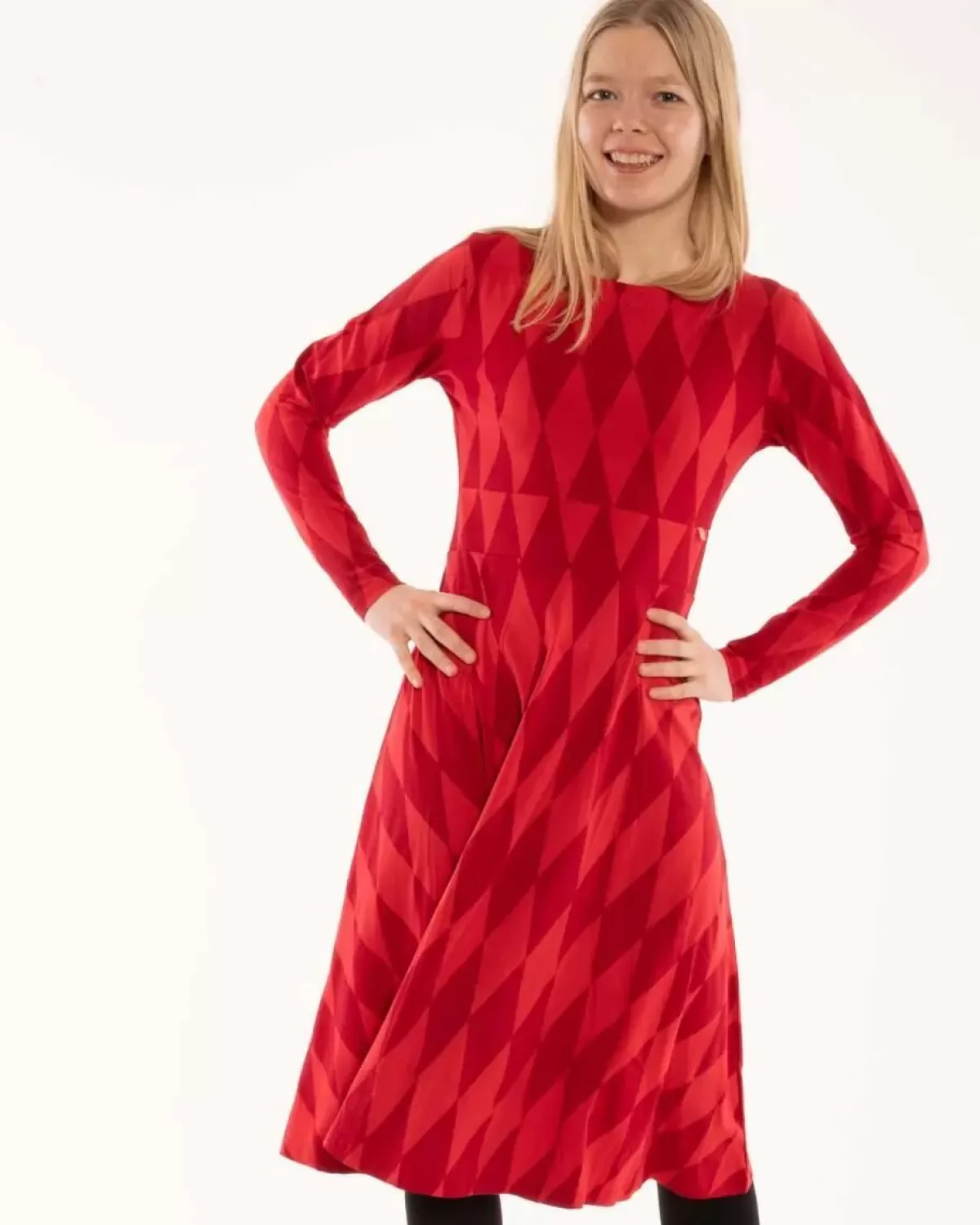 Dame Danefæ Abito Danesigrid in Cotone Borgogna con Motivo Diamanti - Vestito Estivo Elegante a Manica Corta