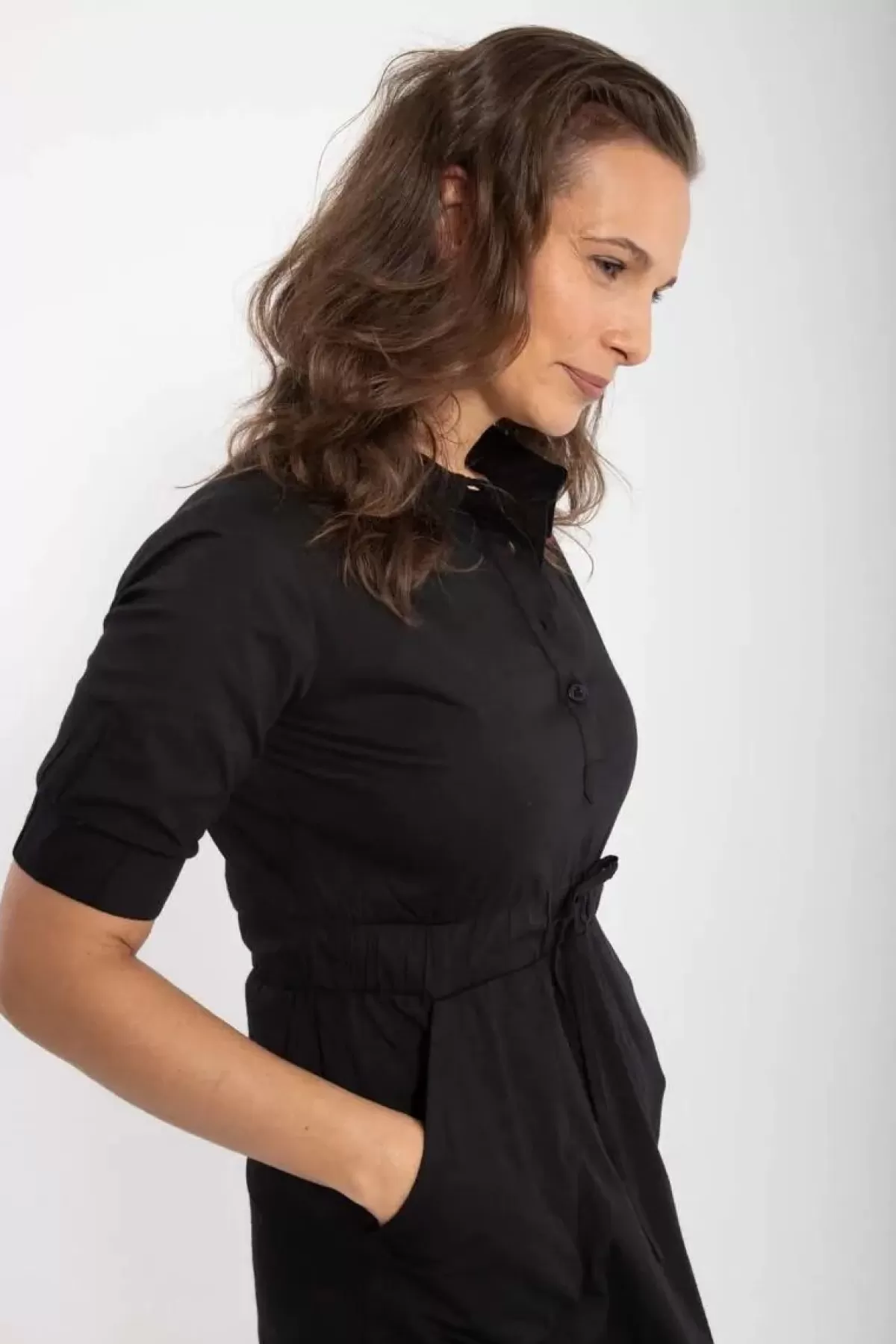 Abito Donna Elegante in Popeline di Cotone - Nero Assoluto | Dame Danefæ Dané-Susanne Abito Casual con Scollo a V