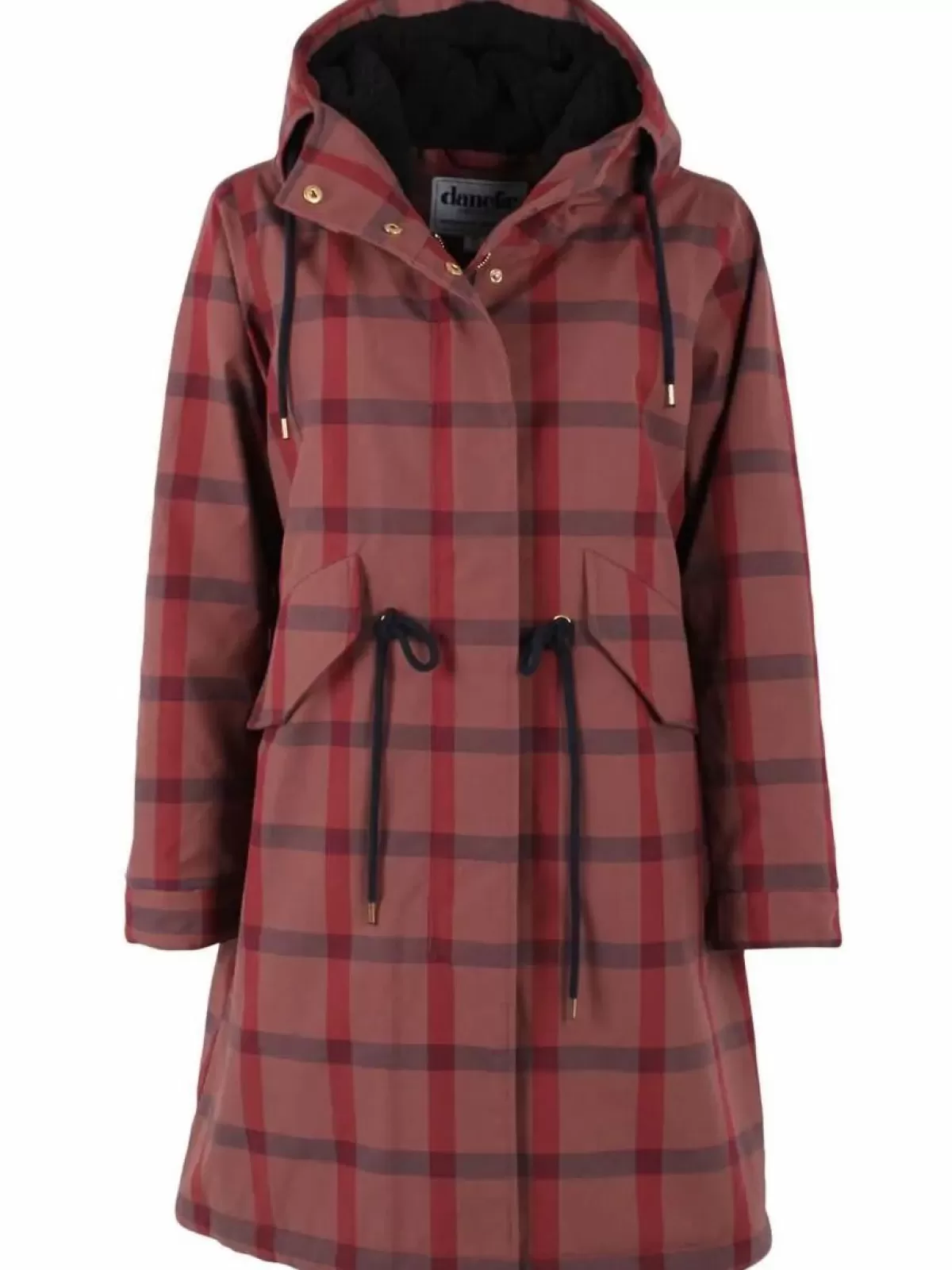 Elegante Parka Invernale Donna Danesvaneke - Fantasia Quadri con Sfumature Rosa Chiaro, Blu Notte e Borgogna