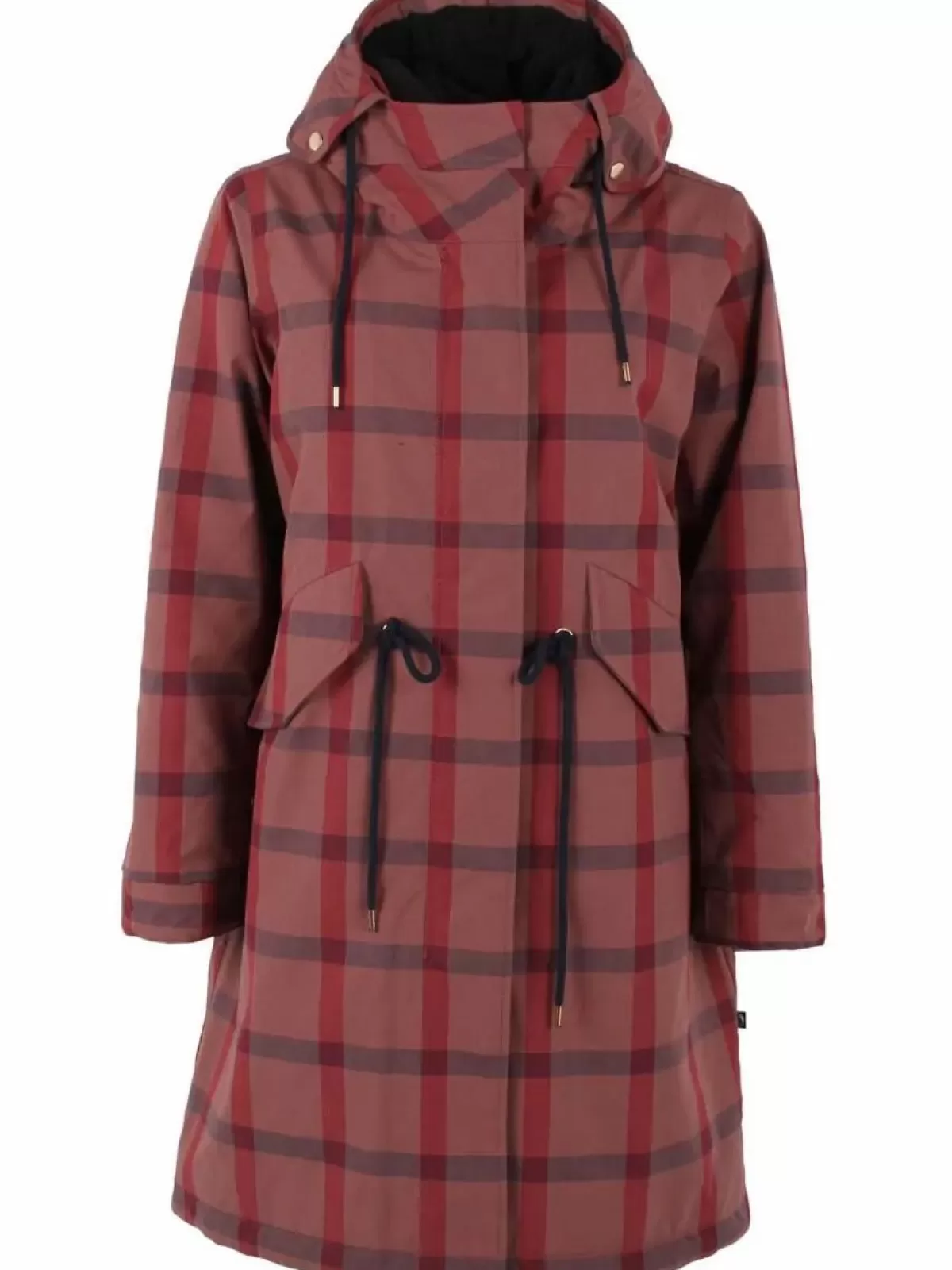 Elegante Parka Invernale Donna Danesvaneke - Fantasia Quadri con Sfumature Rosa Chiaro, Blu Notte e Borgogna