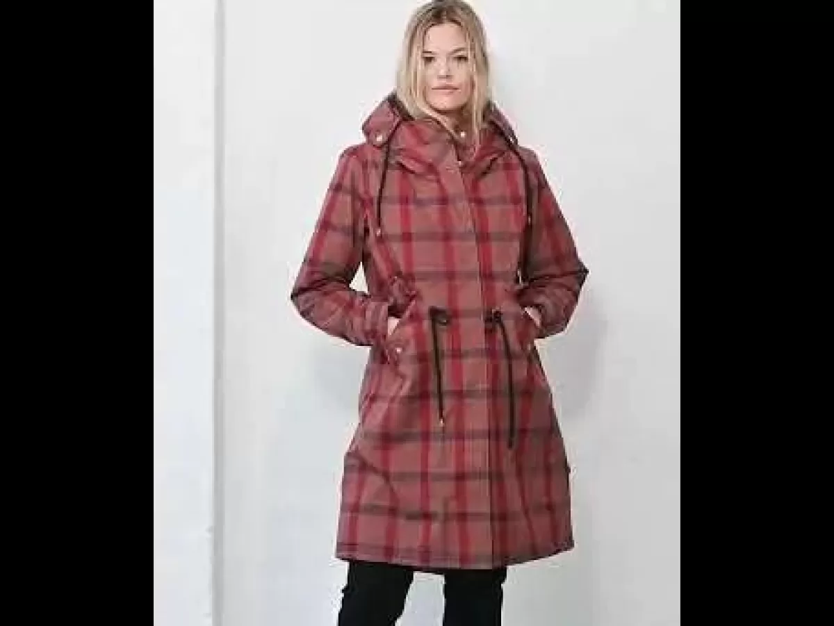 Elegante Parka Invernale Donna Danesvaneke - Fantasia Quadri con Sfumature Rosa Chiaro, Blu Notte e Borgogna