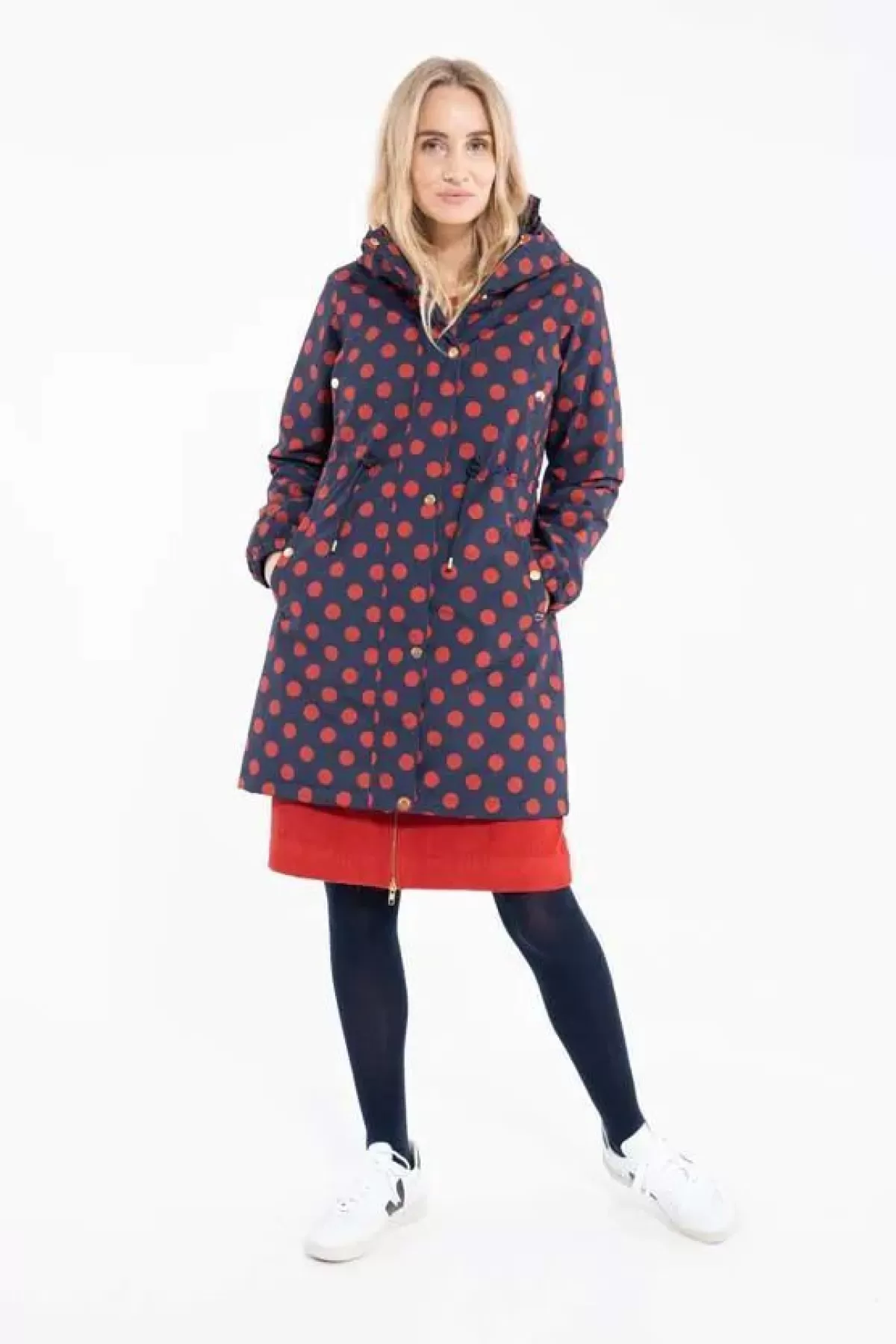Danflora Giacca Termica Invernale per Donna - Design con Motivo a Pallini in Blu Navy e Ruggine Scuro