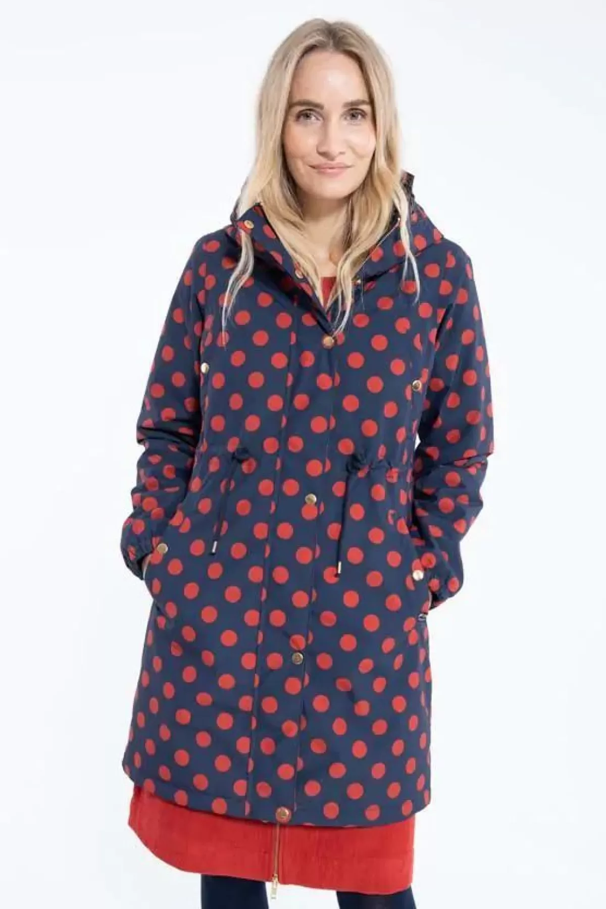 Danflora Giacca Termica Invernale per Donna - Design con Motivo a Pallini in Blu Navy e Ruggine Scuro