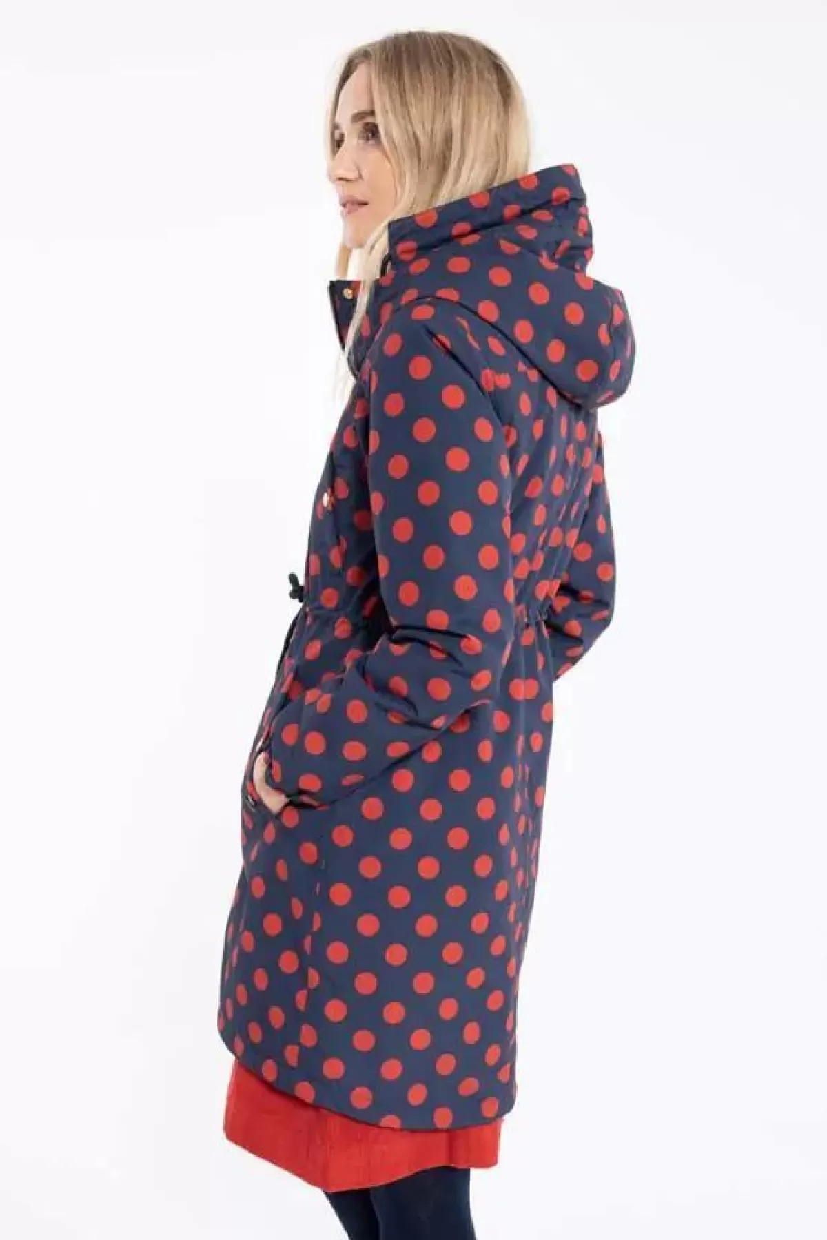 Danflora Giacca Termica Invernale per Donna - Design con Motivo a Pallini in Blu Navy e Ruggine Scuro