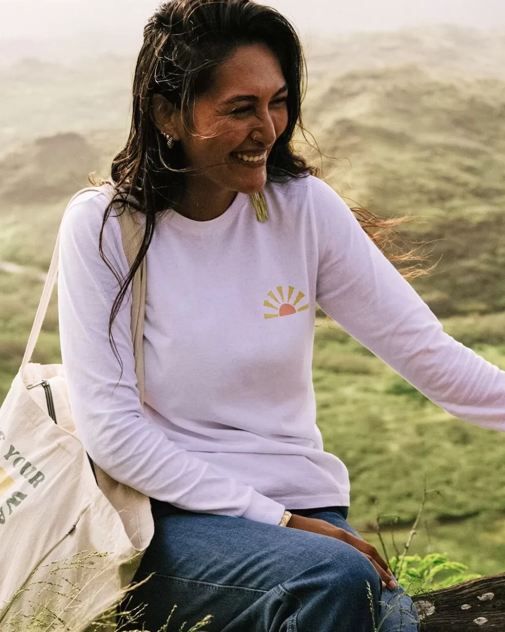Maglietta eco-friendly a maniche lunghe - Cotone rigenerato Passenger Drifters per donna