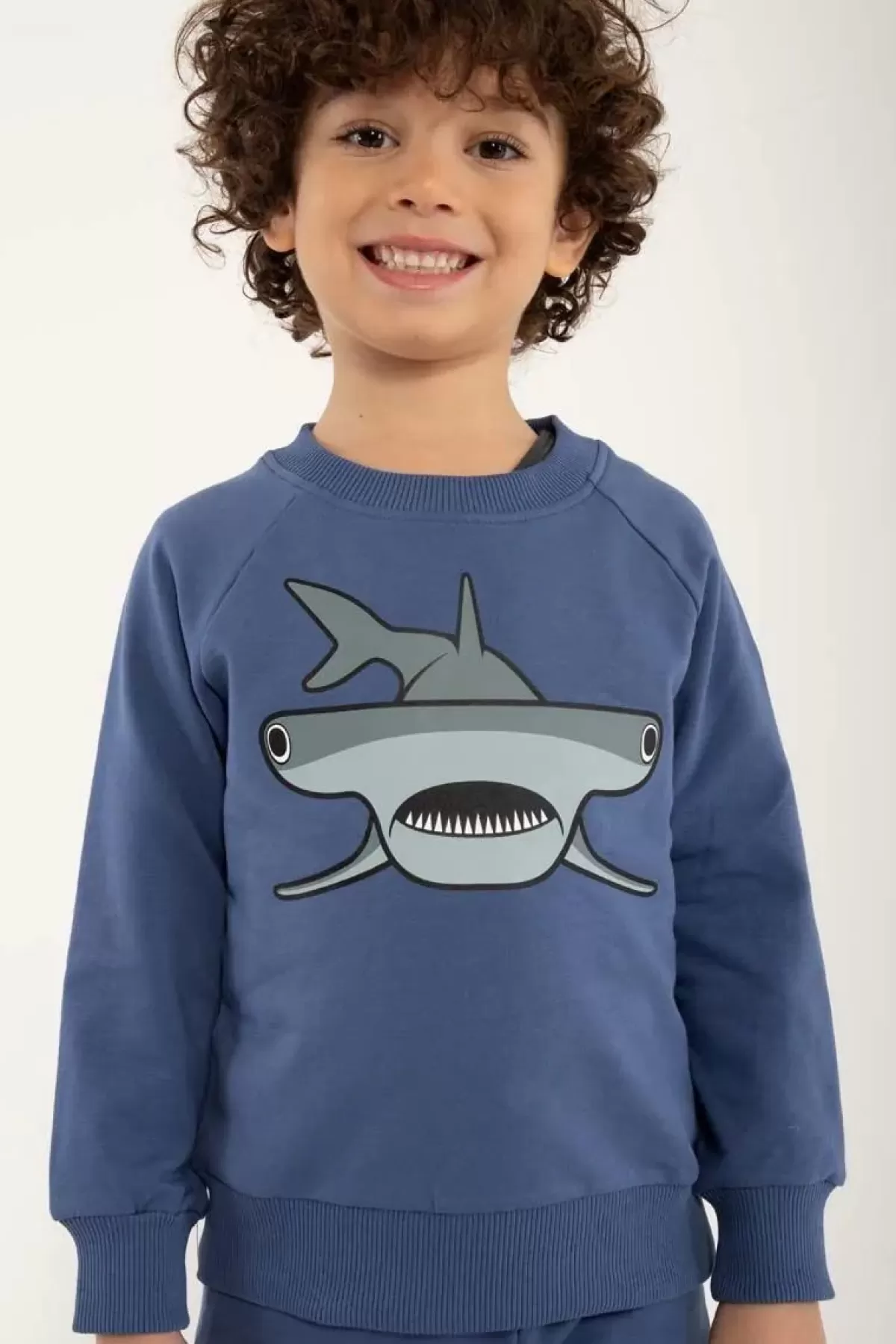 Felpa Bambini Danefæ Dyrbello - Blu Ghiaccio con Design Squalo Martello