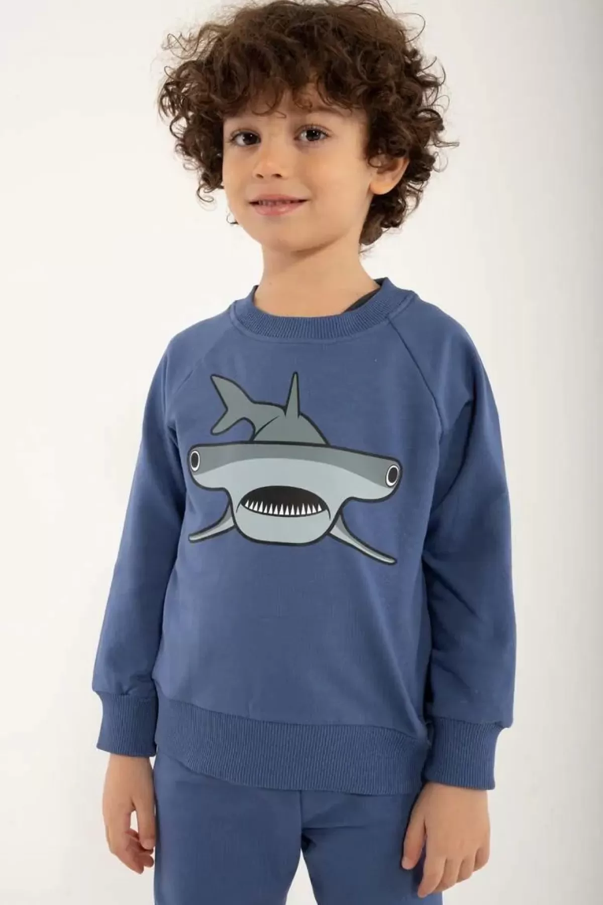 Felpa Bambini Danefæ Dyrbello - Blu Ghiaccio con Design Squalo Martello