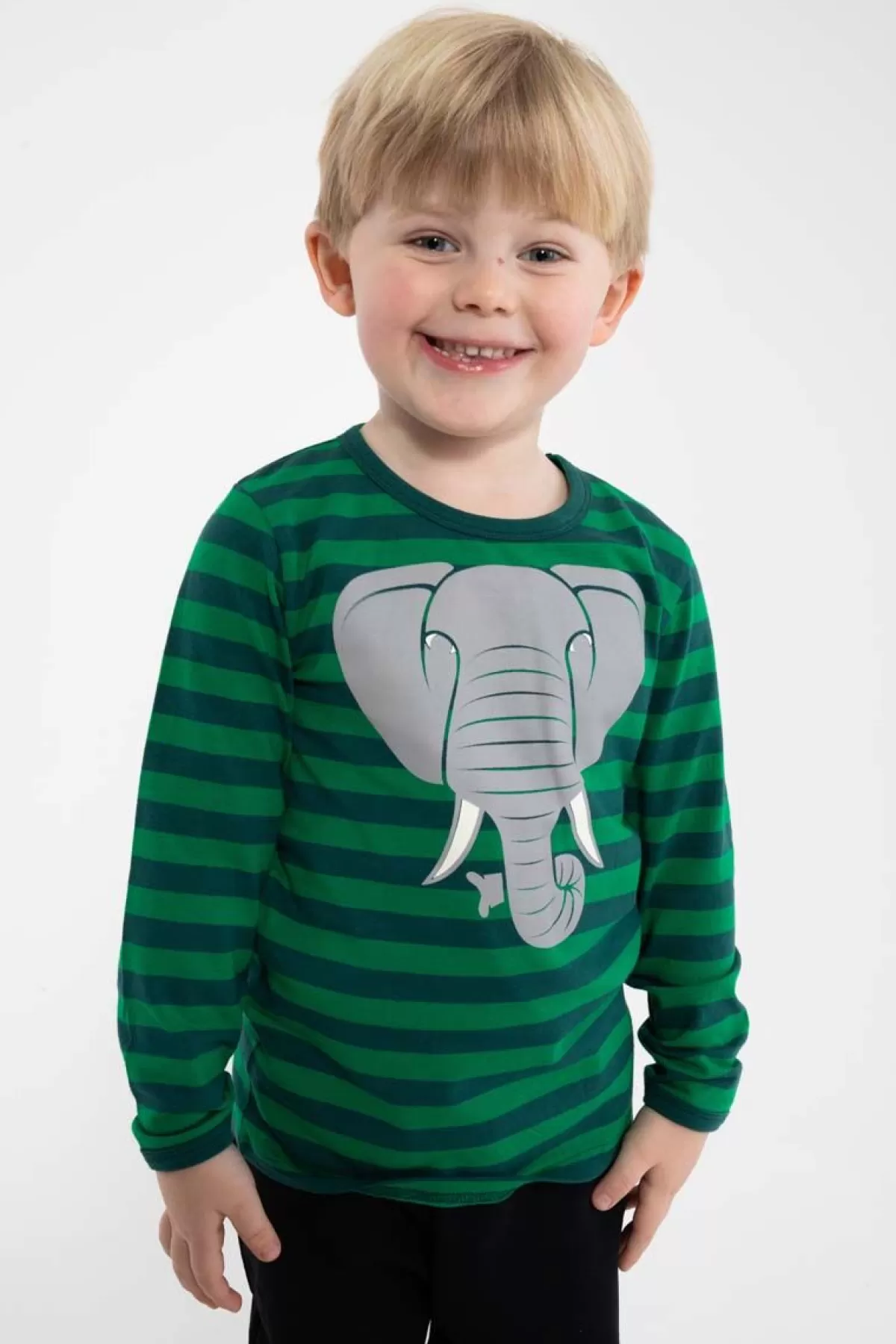 Danefæ T-Shirt Dyrroar Fantasia Completa/Strisce - Verde Anatra Scuro con Motivo Elefante - Nuova Collezione