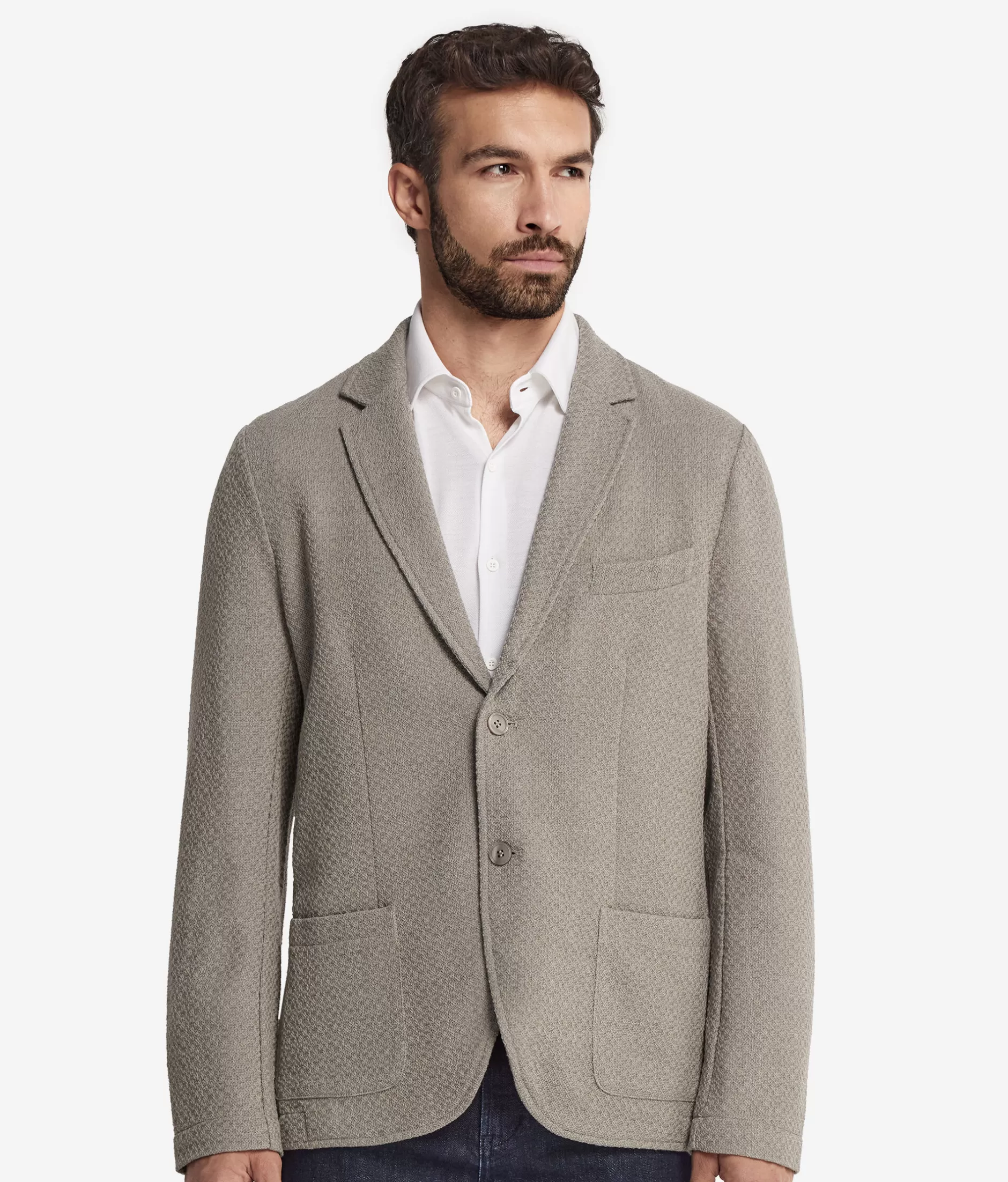 Falconeri Giacca in Maglina di Lana con Effetto Embossato Elegante - Marrone Sabbia, Modello 9053