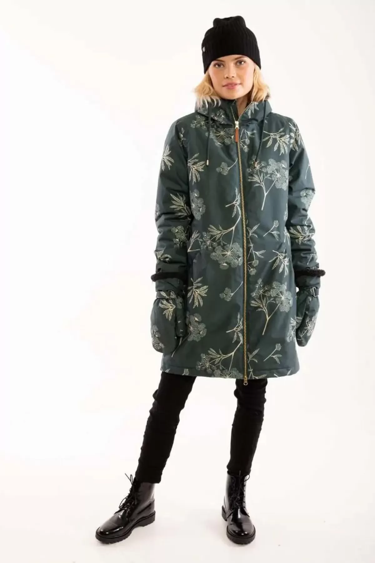 Dame Danefæ Gurli - Giacca Invernale Elegante con Cappuccio, Nero Verde e Beige Chiaro - Design Moderno per Freddo Intenso