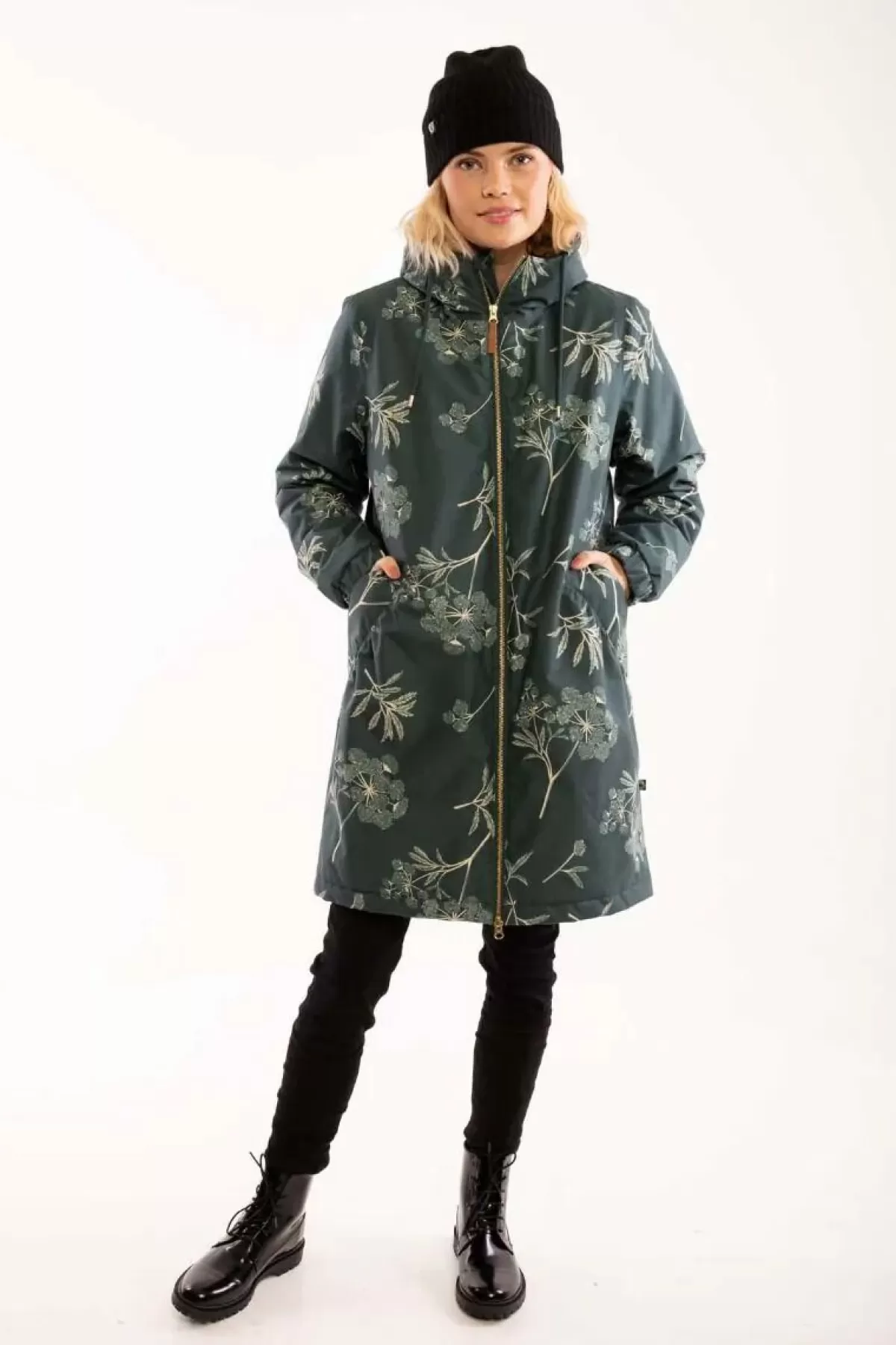Dame Danefæ Gurli - Giacca Invernale Elegante con Cappuccio, Nero Verde e Beige Chiaro - Design Moderno per Freddo Intenso