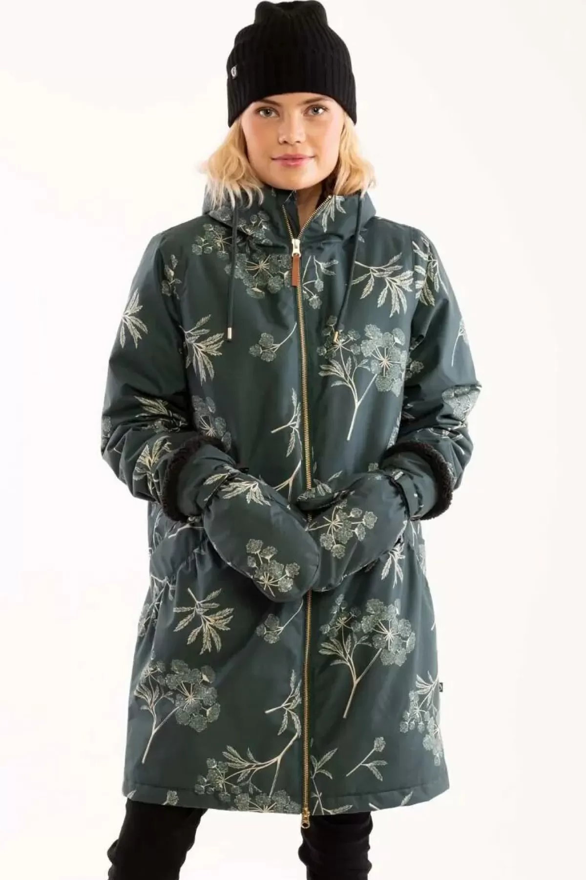 Dame Danefæ Gurli - Giacca Invernale Elegante con Cappuccio, Nero Verde e Beige Chiaro - Design Moderno per Freddo Intenso