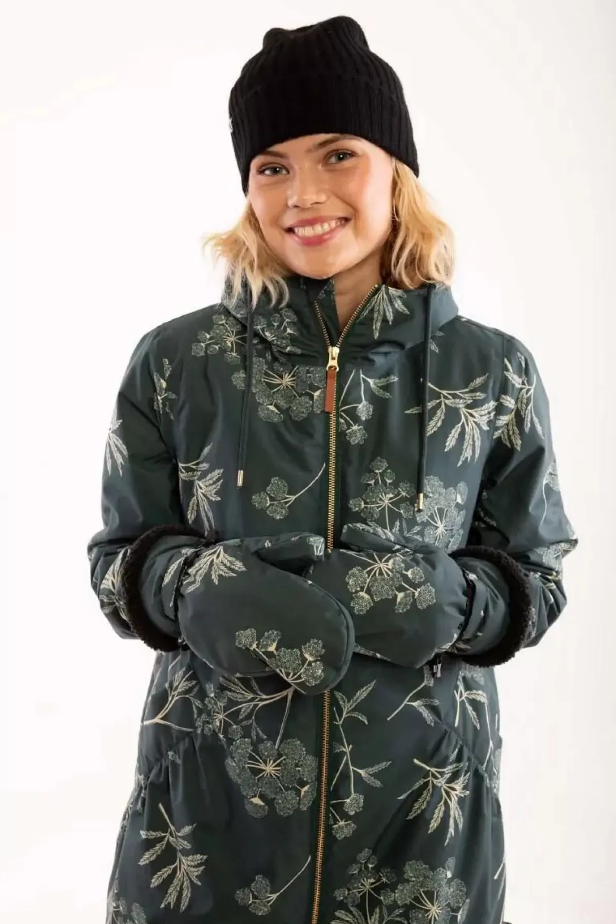 Dame Danefæ Gurli - Giacca Invernale Elegante con Cappuccio, Nero Verde e Beige Chiaro - Design Moderno per Freddo Intenso