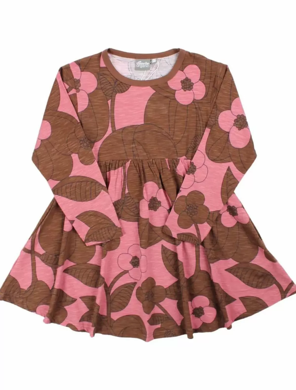 Vestito Daneginger Biologico Børn Danefæ - Bloom Boom in Tinta Unica Blu Notte/Marrone Sabbia con Ricami Floreali