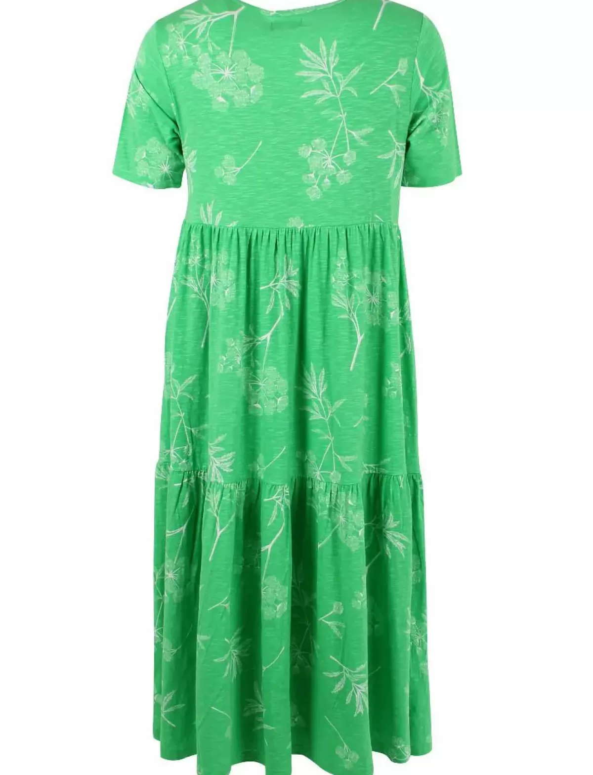 Abito casual in jersey slub biologico - Vestito primaverile verde bosco con finiture ispirate allo stile danese e dettagli bohemien