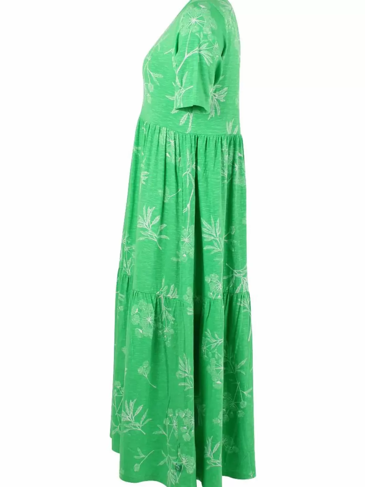 Abito casual in jersey slub biologico - Vestito primaverile verde bosco con finiture ispirate allo stile danese e dettagli bohemien