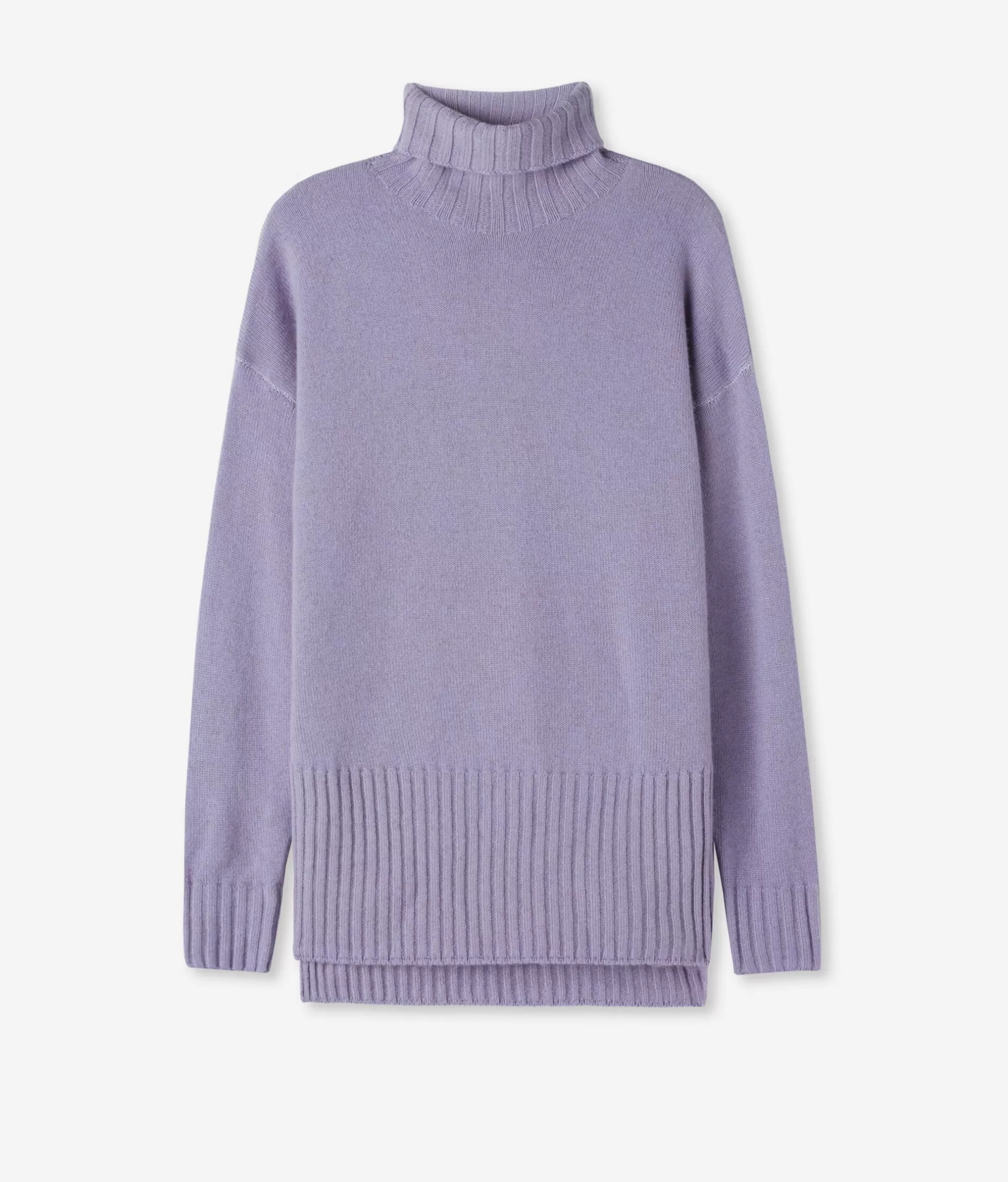 Falconeri Maglione Oversize a Dolcevita in Cashmere Ultra Morbido - Lilla Lavanda Tinto a Mano con Colorazione Unica