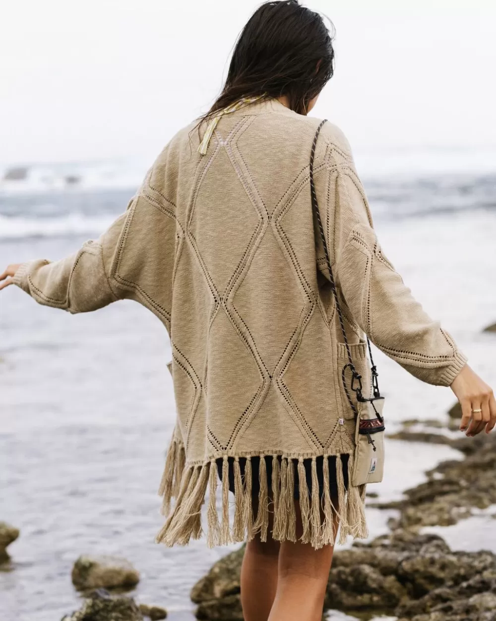 Cardigan femminile in cotone biologico con motivo palma - Linea Passenger