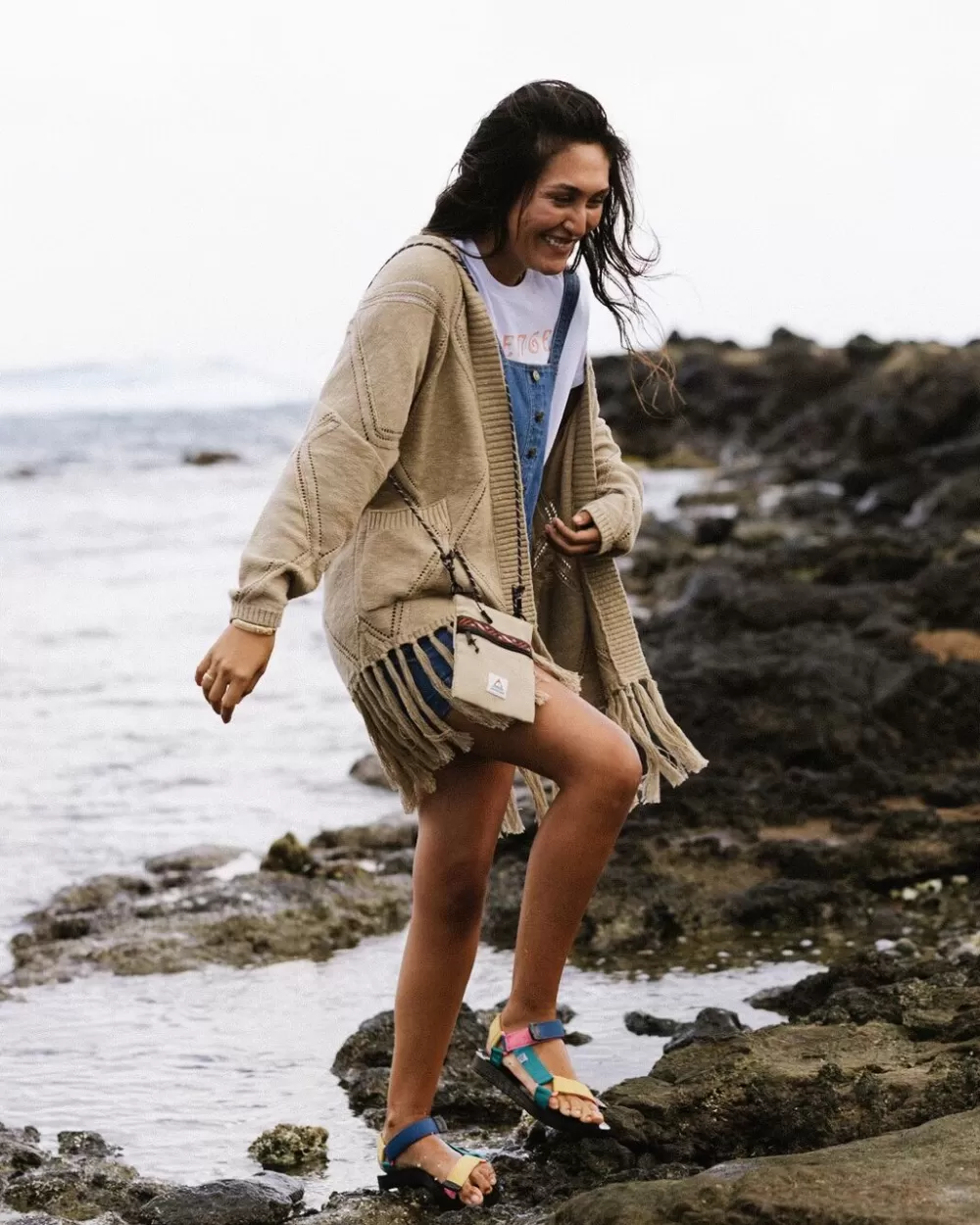 Cardigan femminile in cotone biologico con motivo palma - Linea Passenger