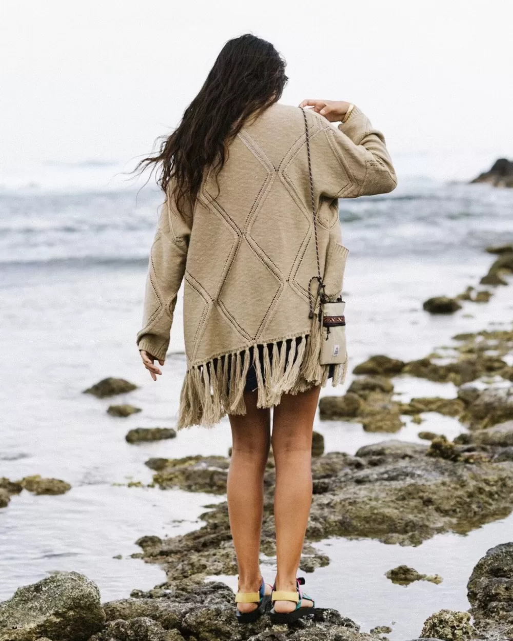 Cardigan femminile in cotone biologico con motivo palma - Linea Passenger