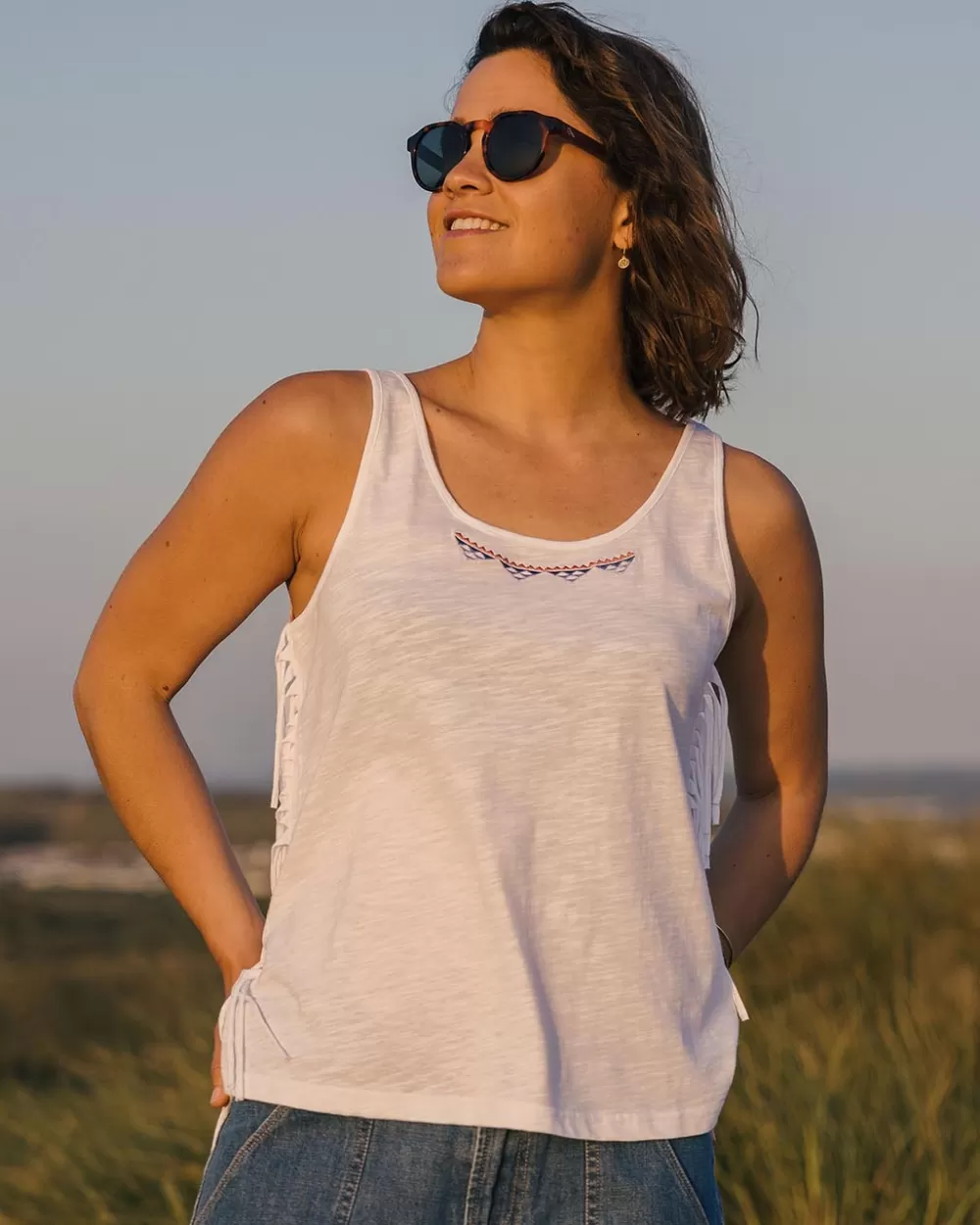 Vestaglie Estive in Cotone Riciclato con Frange di Papavero - Top Senza Maniche Donna Passenger Collection