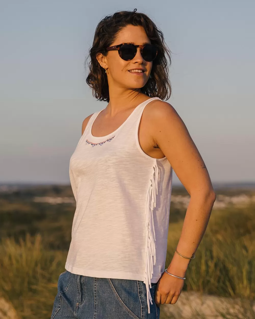 Vestaglie Estive in Cotone Riciclato con Frange di Papavero - Top Senza Maniche Donna Passenger Collection