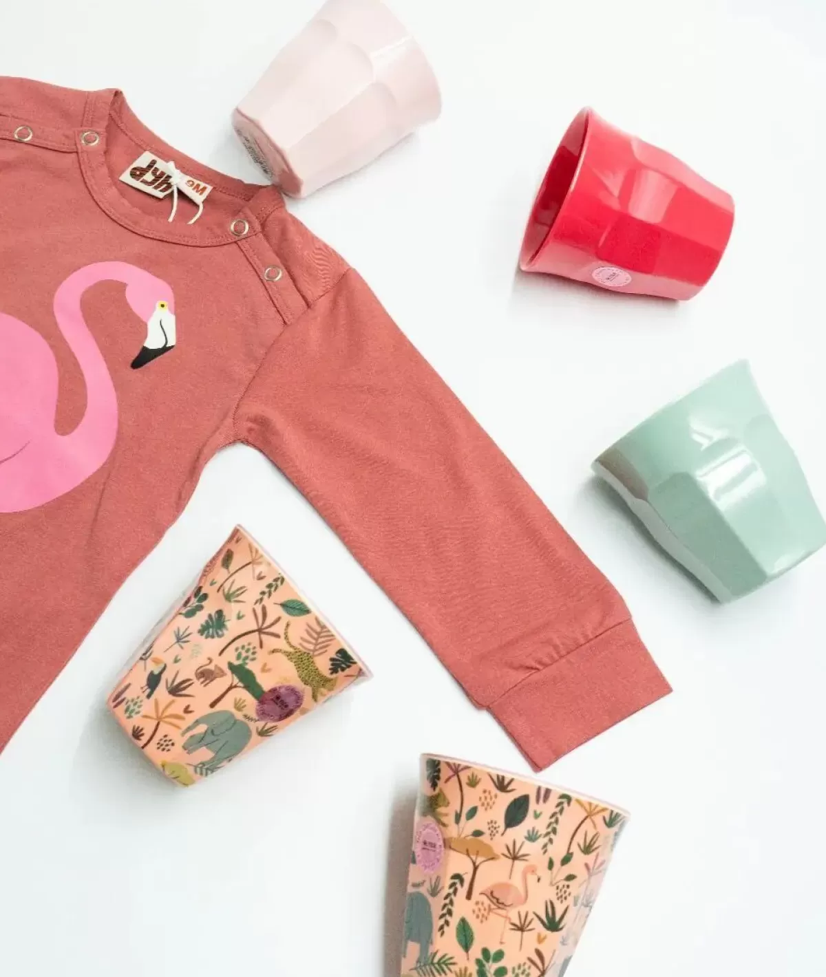 Danefæ Tazza Melamina per Bambini - Design Giungla Corallina con Animali Tropicali, Ideale per Pappe