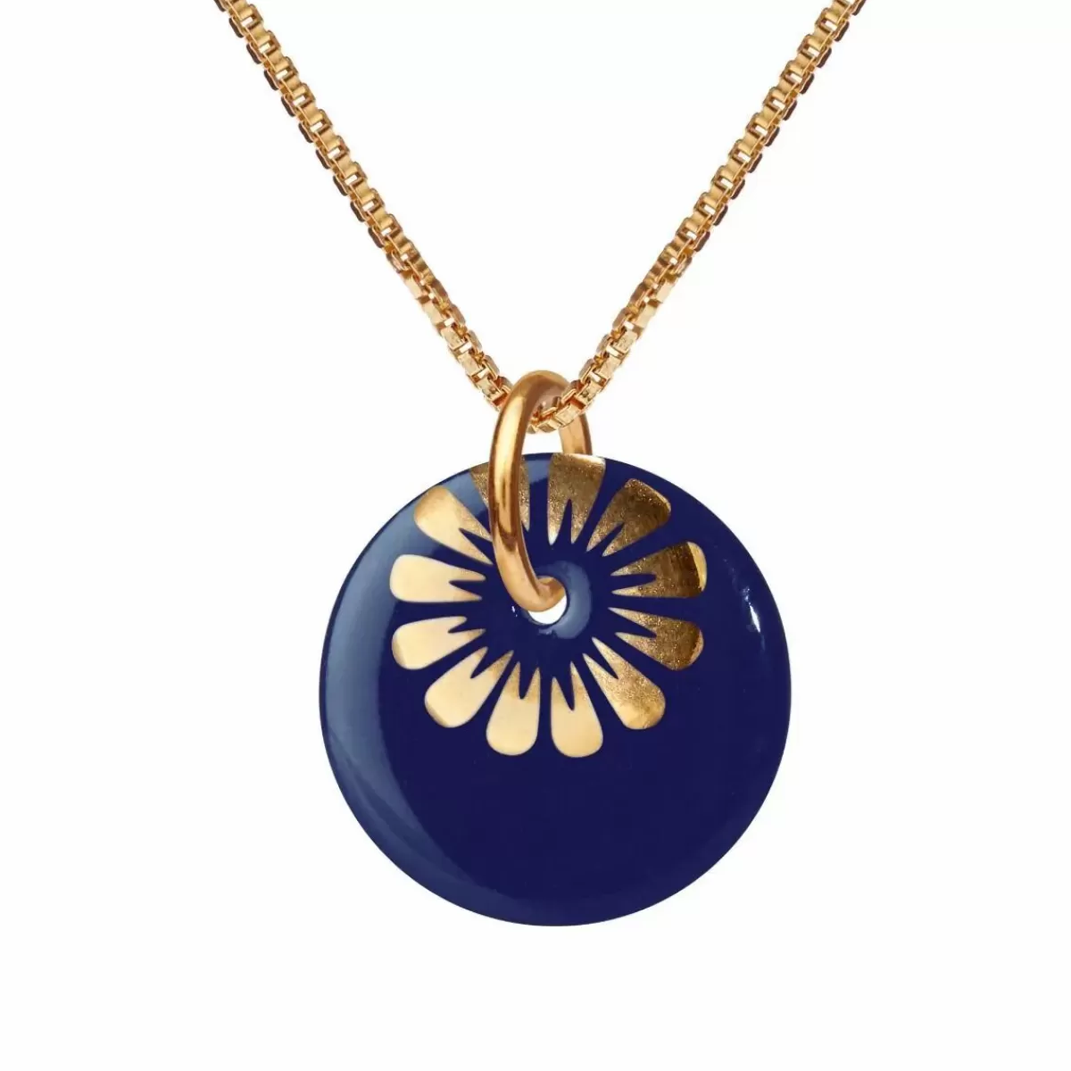 Collana Elegante Fioritura di Dame con Placcatura Oro e Smalti Blu Oltremare - Design Ricercato