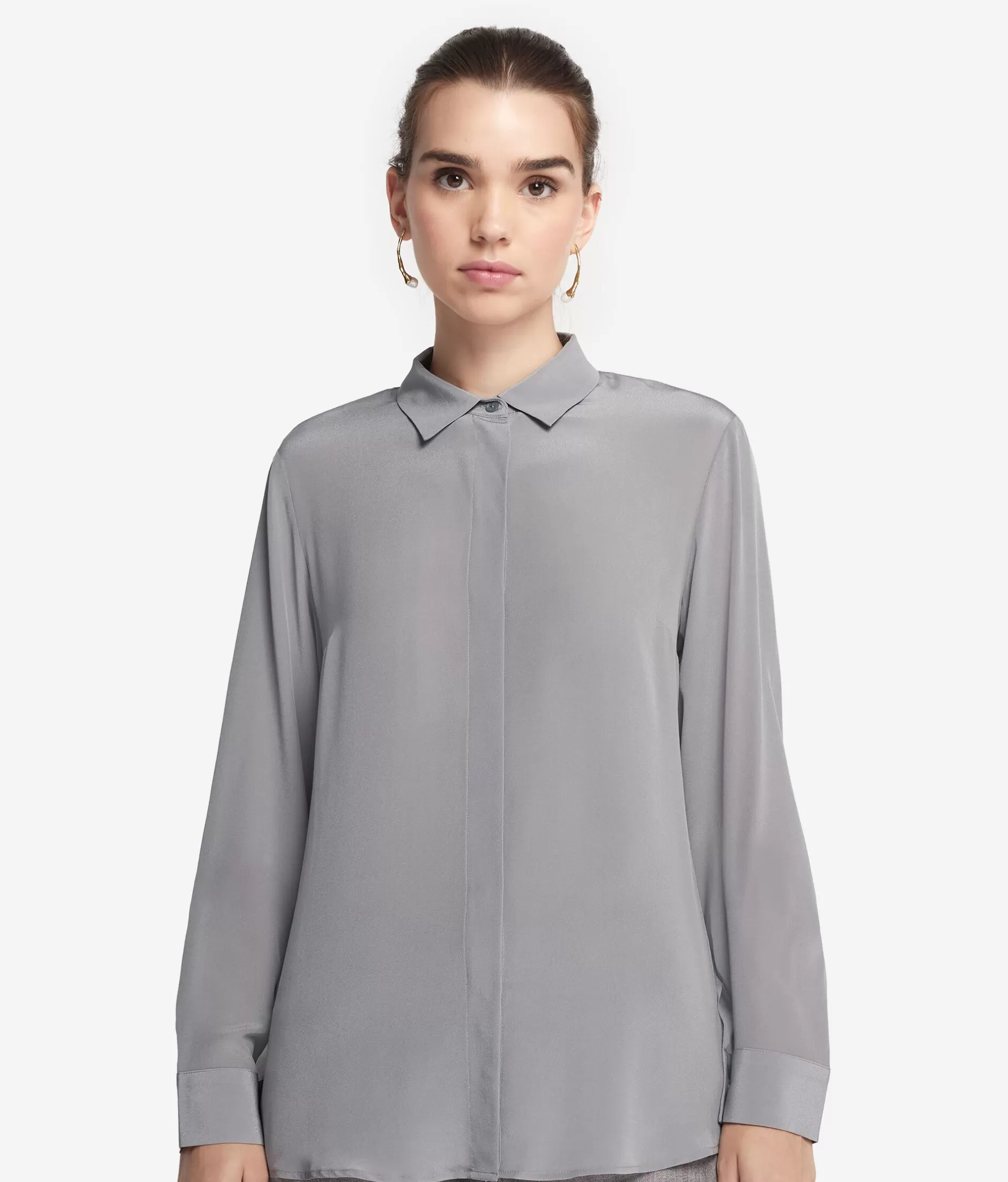 Camicia Elegante Falconeri in Seta Grigio Perla - Collo Classico con Dettagli di Lusso
