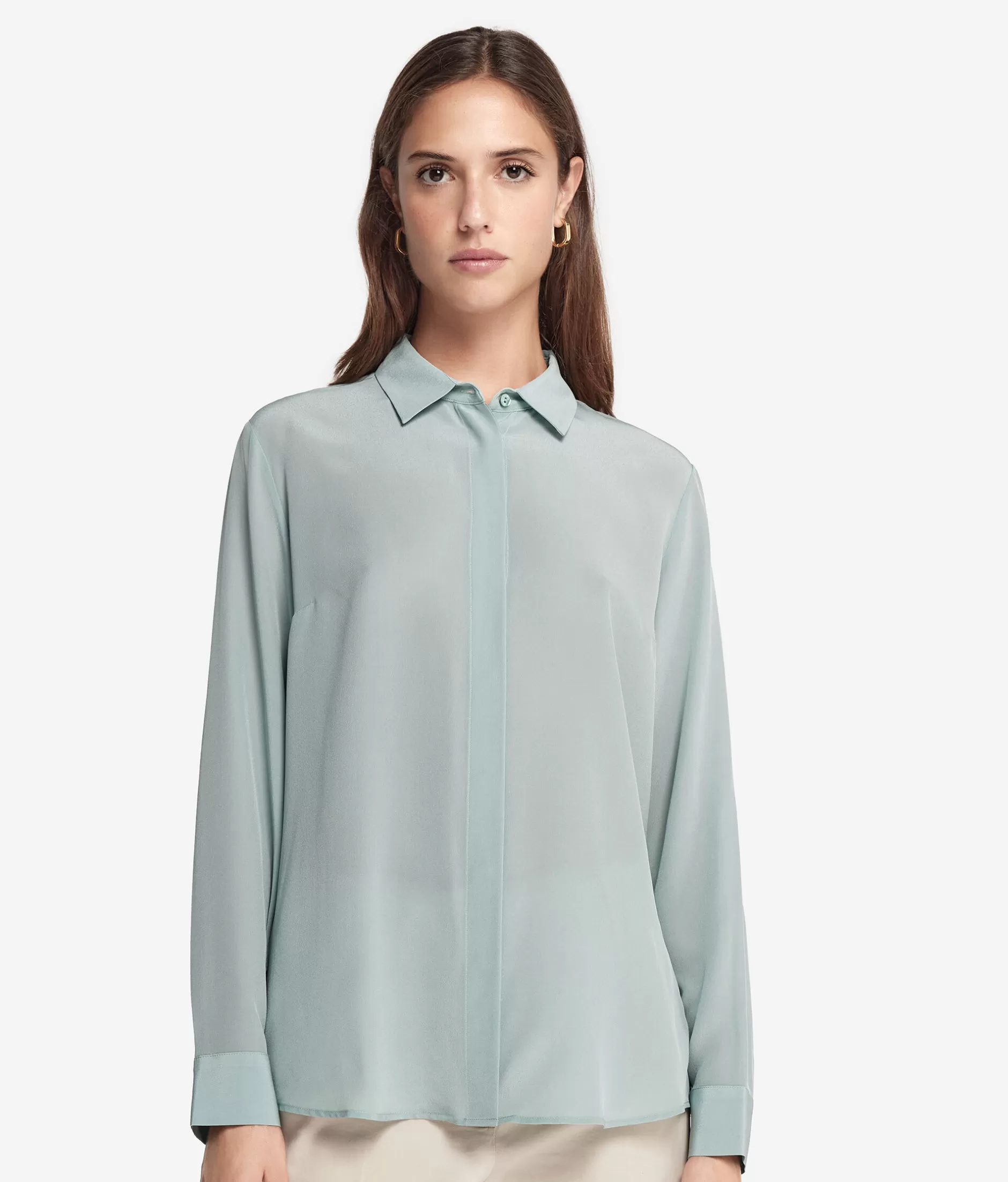 Camicia Falconeri in Seta con Collo Bordato - Verde Timo Scontata | Modello 8090