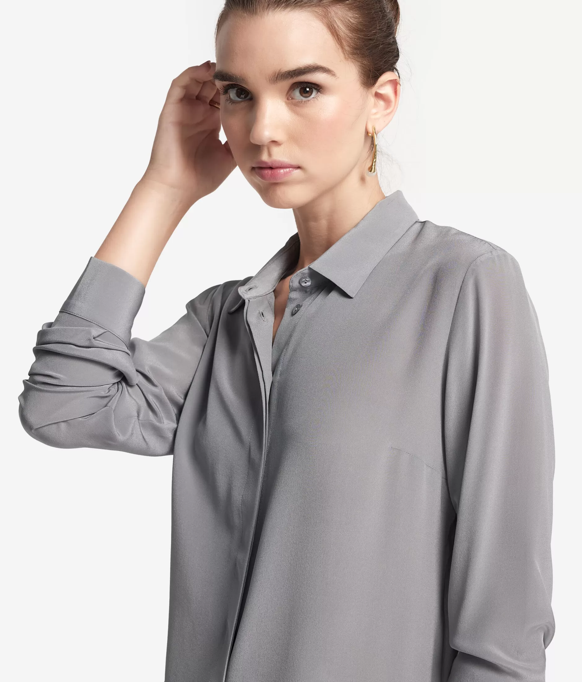 Camicia Elegante Falconeri in Seta Grigio Perla - Collo Classico con Dettagli di Lusso